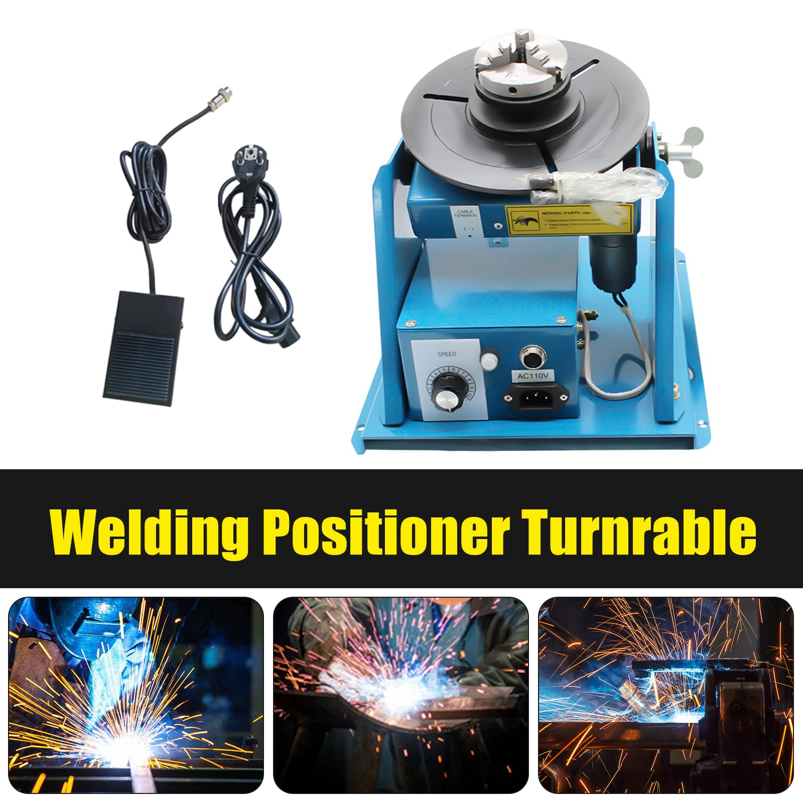 220 V stół spawalniczy pozycjoner spawalniczy 2-10 obr./min, manipulator 10 kg (poziomo) / 5 kg (pionowo), stół obrotowy 0-90°, kąt nachylenia 0-90°, uchwyt trójszczękowy do cięcia, szlifowania,