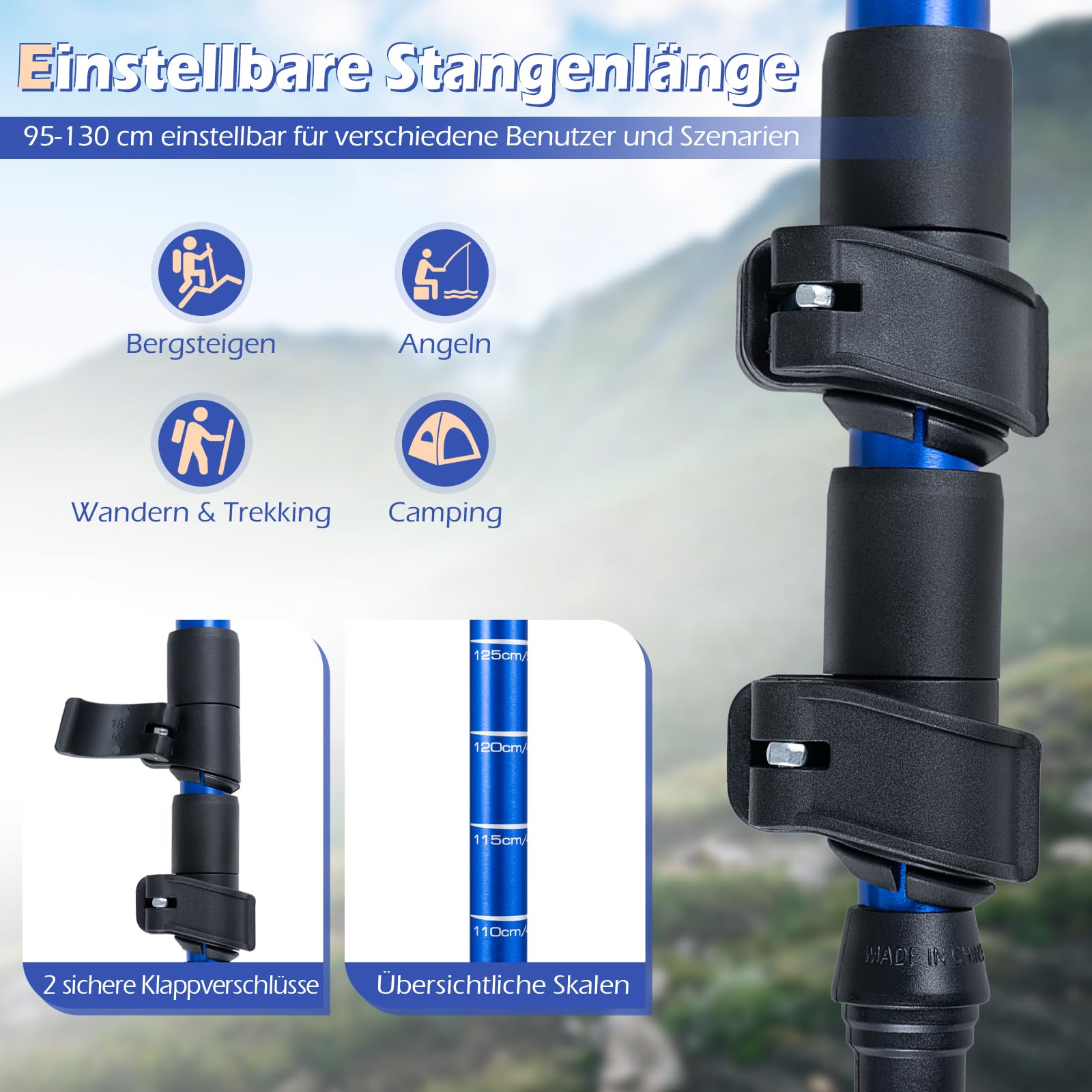 COSTWAY Wanderstöcke Teleskop Aluminium oder Carbon mit Korkgriff, Nordic Walking Stöcke für Damen und Herren, Leichte Trekkingstöcke zum Wandern, Trekking und Skitouren
