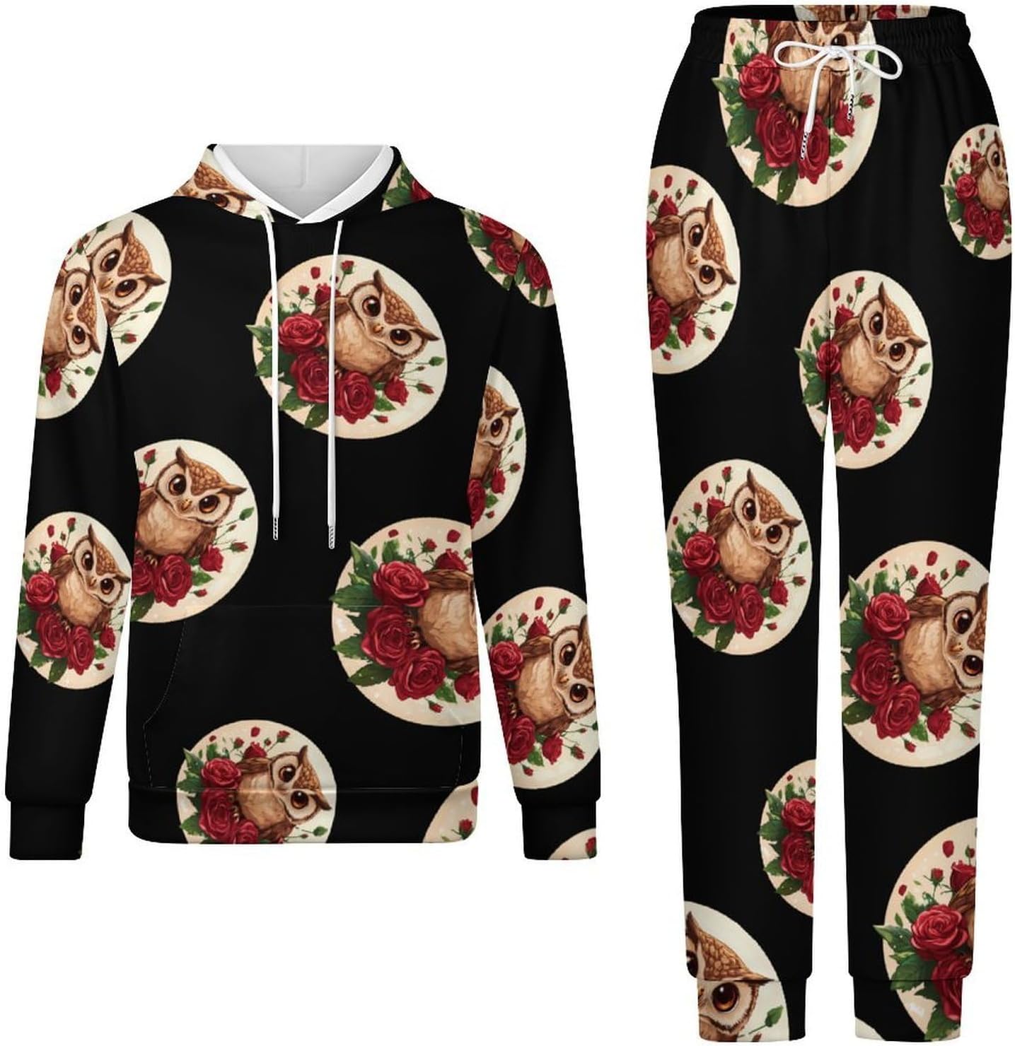 Owl Rose 2 Piece Tracksuits Sports Jogging Sweatsuits Set for Men Women