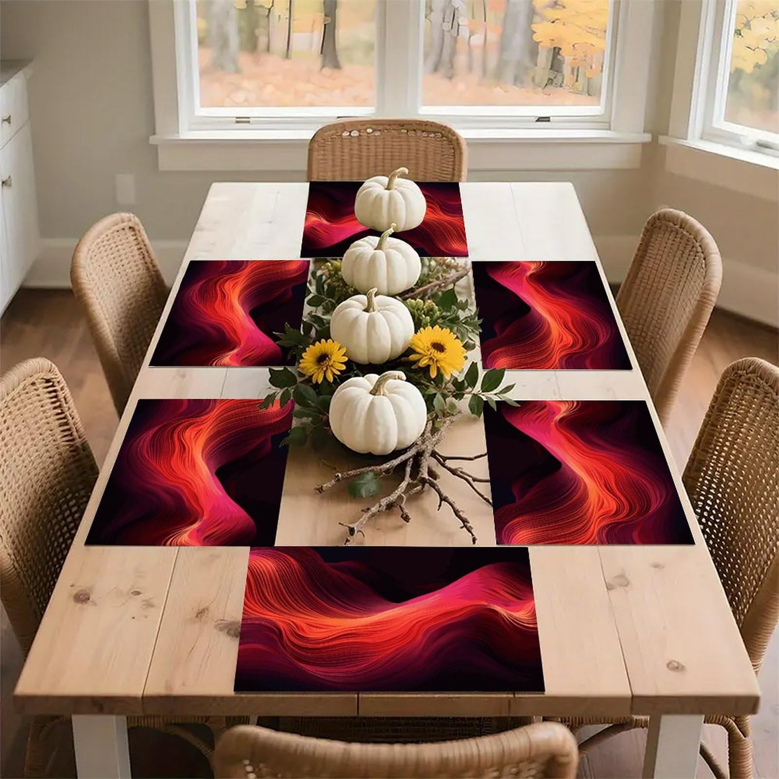 Gradient Red Placemats Wipeable Heat Resistant Table Mats Washable Flax Place Mats Elegant Cloth Non-Slip Placemat for Kitchen Dinning Party Table Decor 12 * 18 in