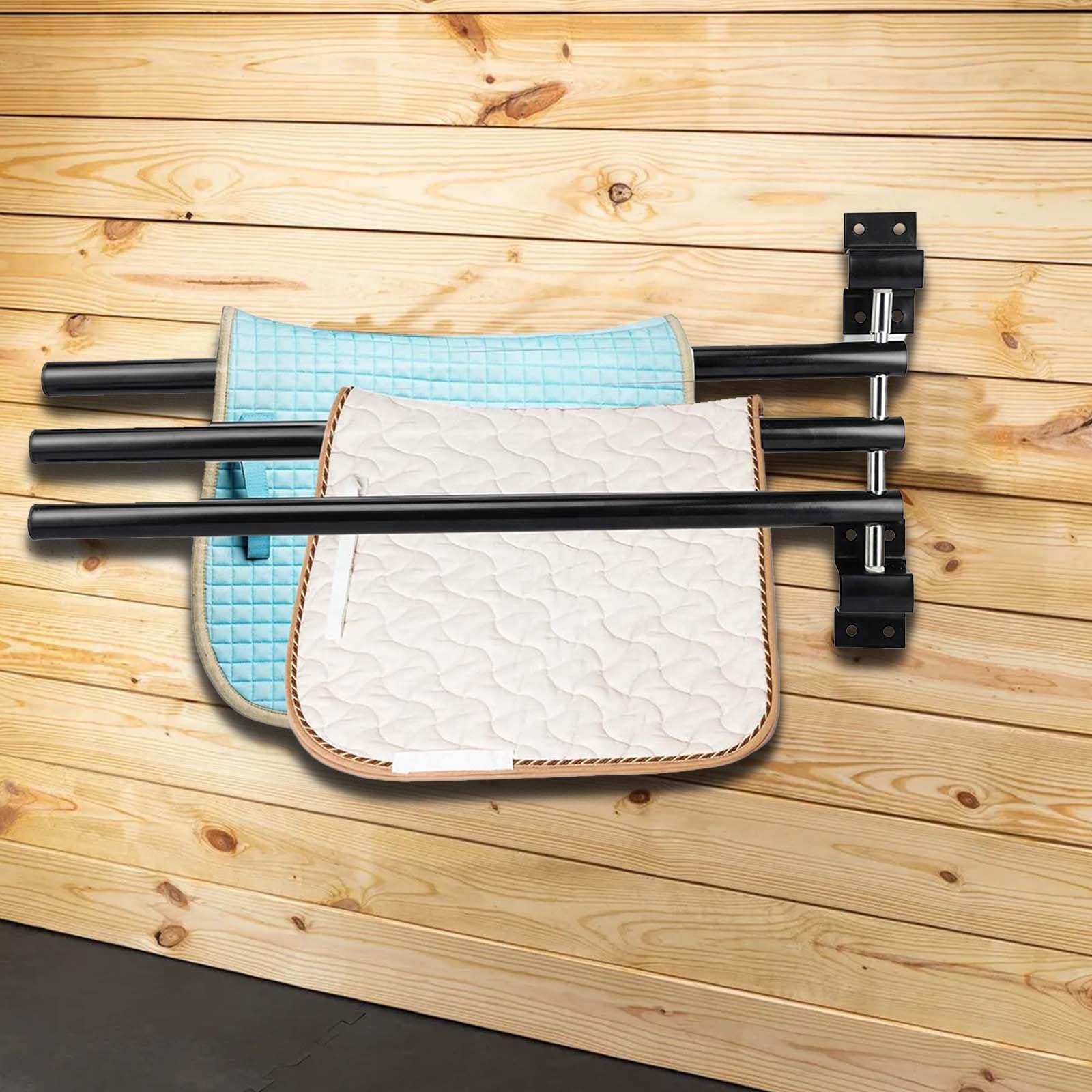 HDYEGY Lot de 2 supports de tapis de selle avec 3 barres, support mural pour couvertures et coussins, idéal pour étal de cheval, sellerie, écurie et grange HDYEGY Lot de 2 supports de tapis de selle avec 3 barres, support mural pour couvertures et coussins, idéal pour étal de cheval, sellerie, écurie et grange