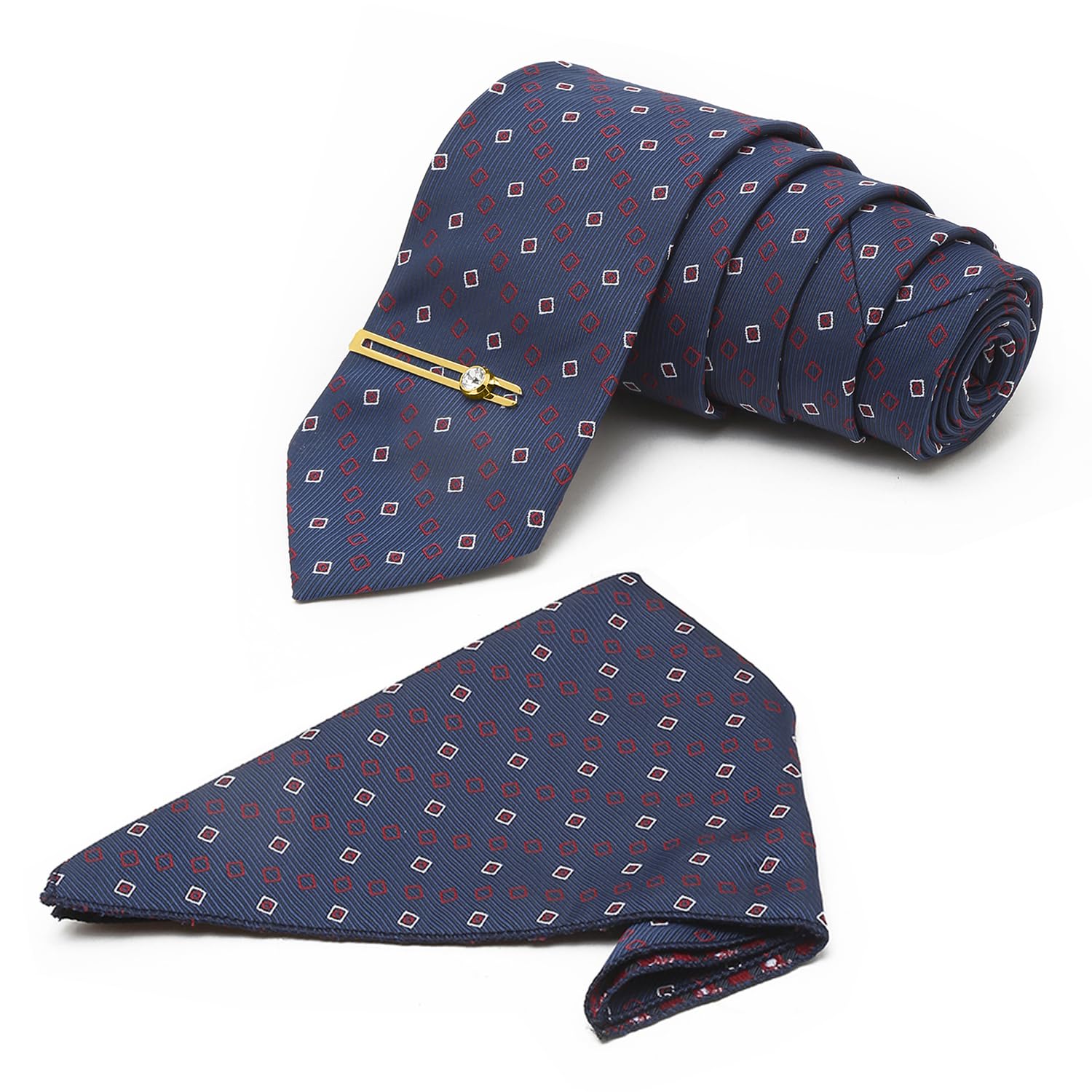 mutaqinoti Mens Midnight Blue Woven Micro Silk Necktie Set Incl Pocket Square Golden Tiepin American Style Formal Tie Gift Set for Men (TEGP-BU046)-picture-50