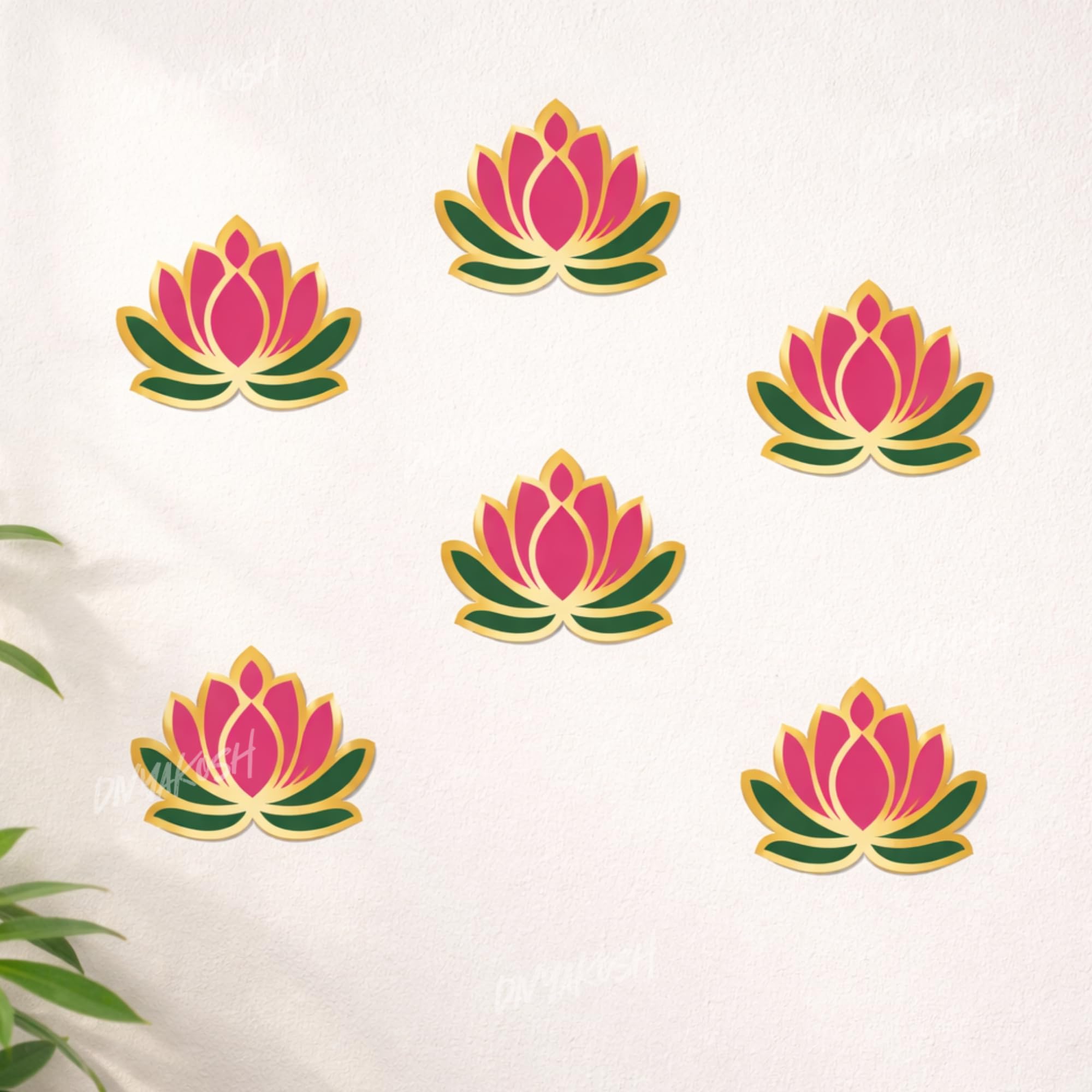 Divyakosh Green-Pink Lotus Wall Stickers for Wall Decor (12 Pieces, 3x3.5 Inch) | Mandap, Temple Decor, Puja Backdrop Decoration| Peel & Stick Lotus Stickers for Home & Festive-image-37