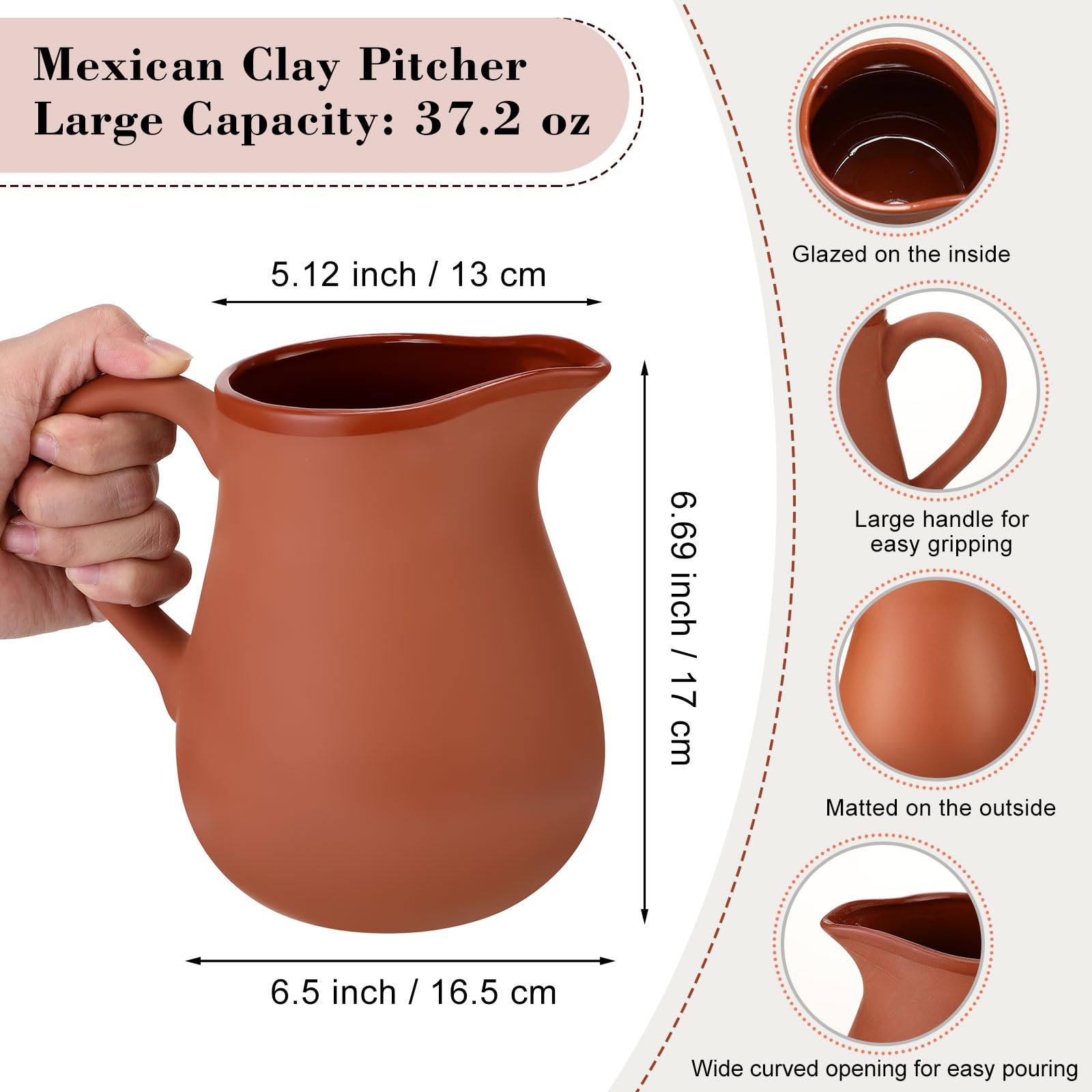 Gejoy 6 brocca messicana in argilla cantaritos de barro Mexicanos da 1,054 g, tazze di argilla messicana Jarritos De Barro Mexicanos in terracotta, taco martedì Fiesta tazze per birra, succo, tè,