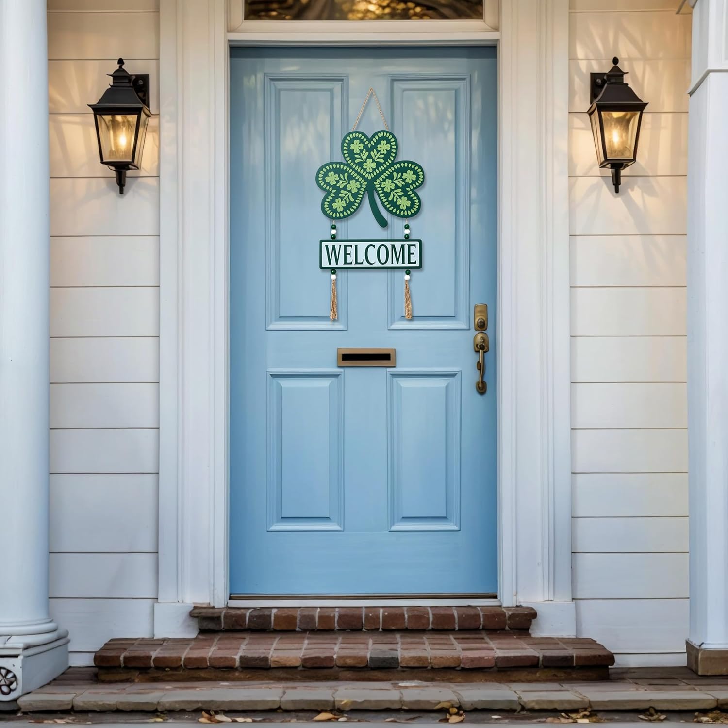 12" Welcome Signs for Front Door,Easter Wreath Set of 2,Rustic Clover Wreaths Wall Hanging Outdoor, Farmhouse, Porch,Spring All Season Holiday - Image 4