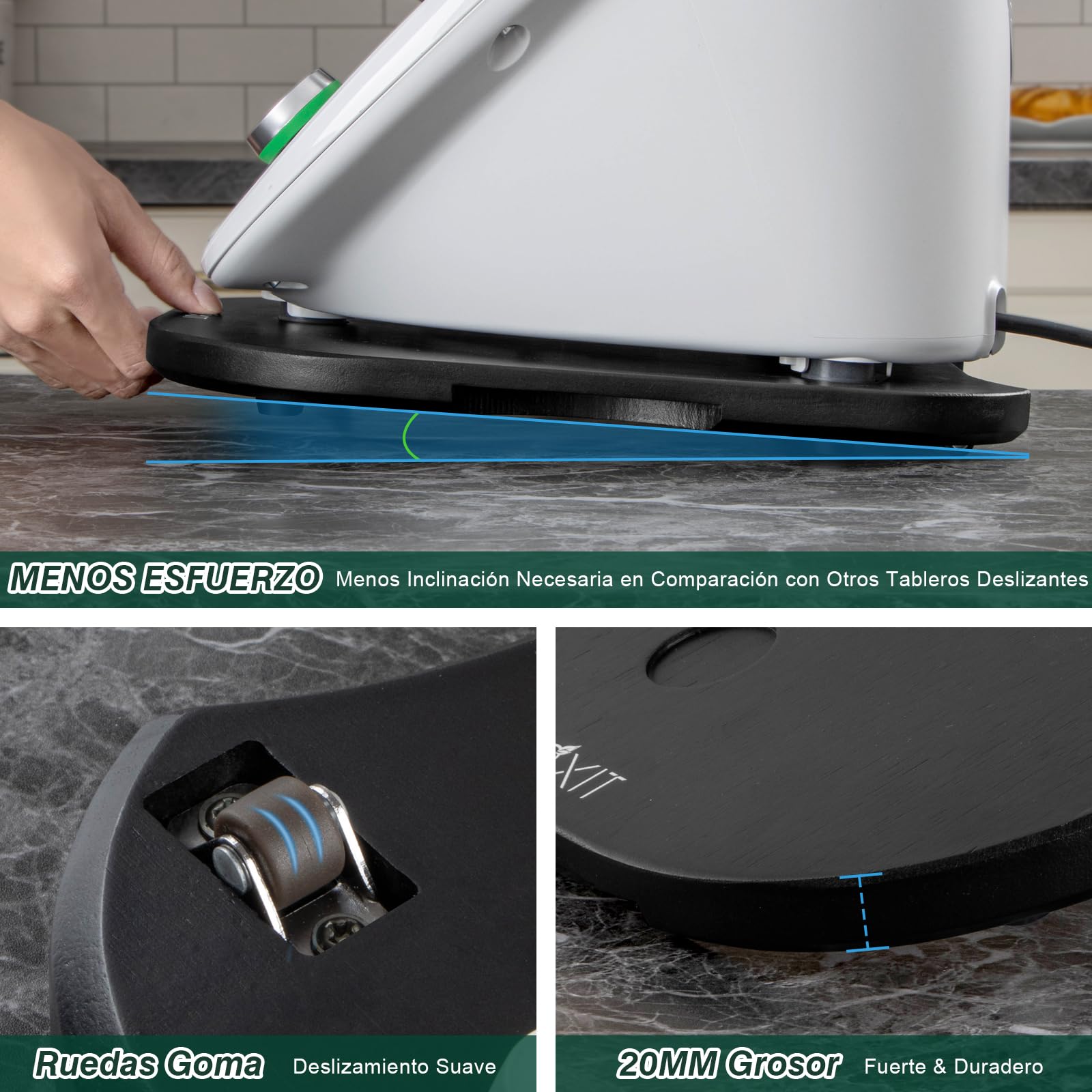 ANBOXIT Tabla Deslizante para Thermomix TM6/TM5, Base para Thermomix con Ruedas, Soporte para Bimby,de Bambú - Negro