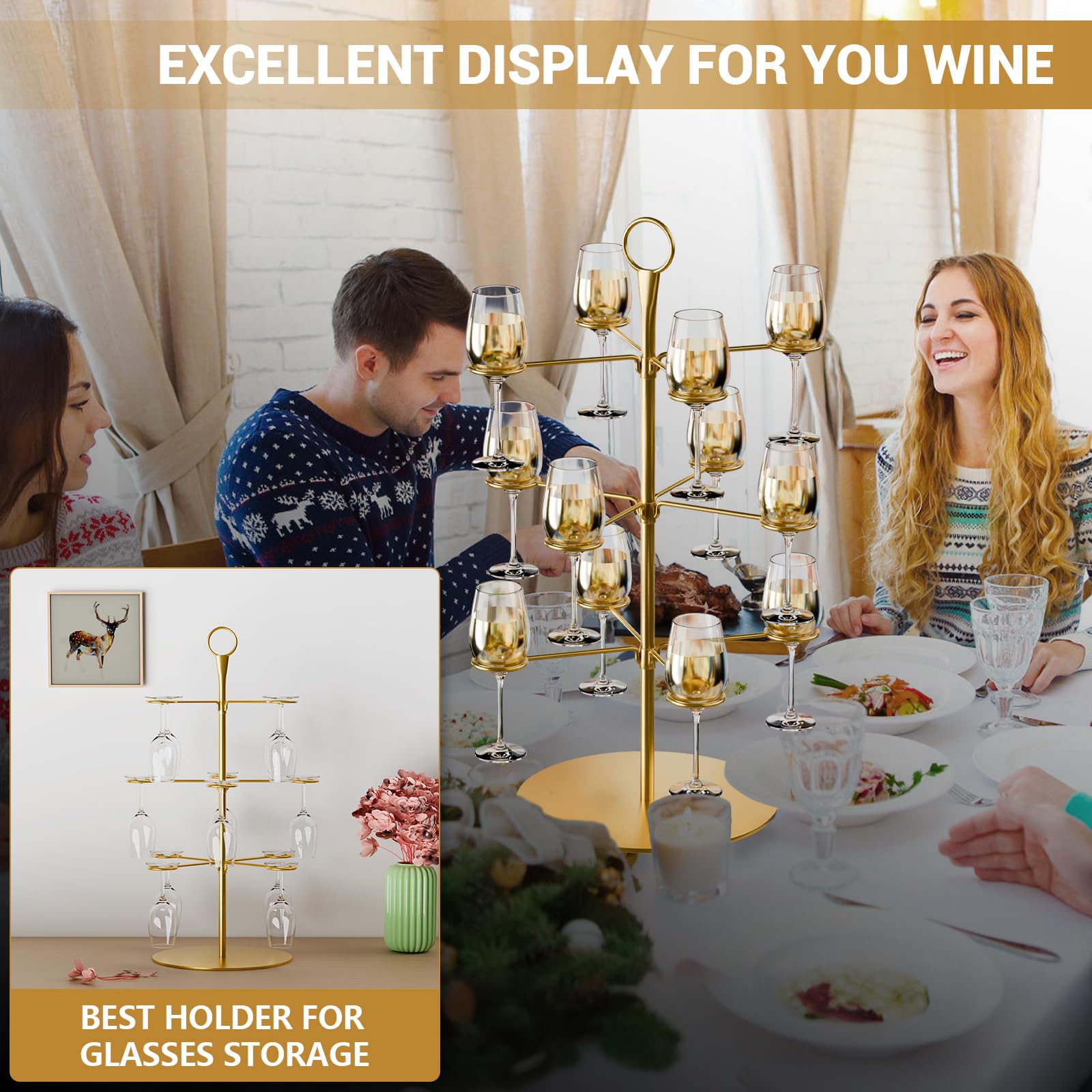CLOPAE Getränke Tower, Abnehmbar Champagner Turm, 3 Etagen 12 Gläser Aperol Tower, Metall Cocktail Baumständer für Partys, Hochzeiten, Kneipen, Familienfeiern