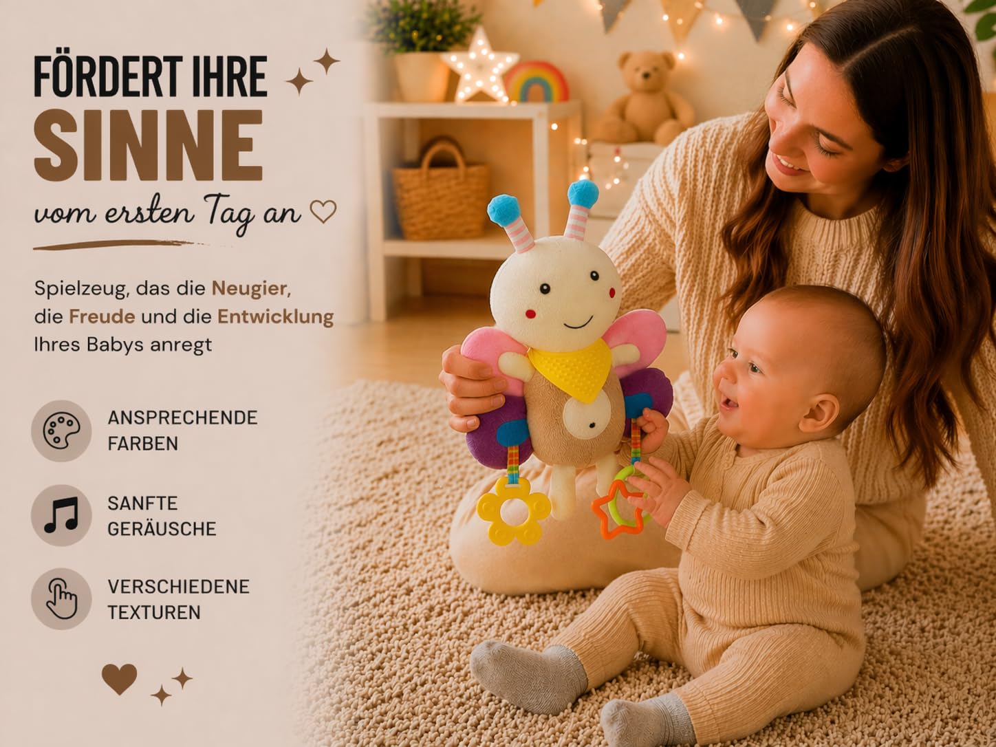 Baby Geschenkset Windeltorte – Neugeborenen Geschenkbox mit sensorischem Kuscheltier, passender Rassel & Babyzubehör – Ideales Geburtsgeschenk für Jungen und Mädchen