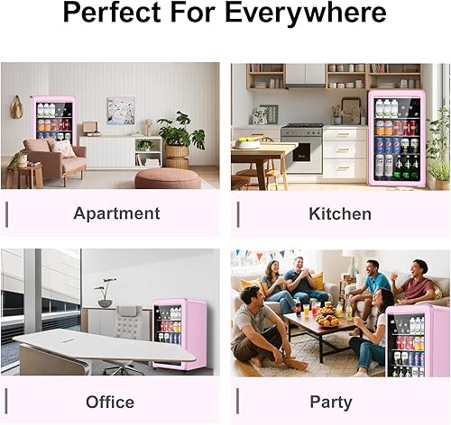 Miniatura 3 de Refrigerador de bebidas retro, mini refrigerador de 3.2 pies cúbicos con puerta de vidrio para vino de cerveza de soda, enfriador de bebidas