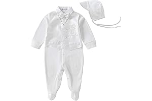 Booulfi Christening Outfits for Newborn Boys - Classic White Romper for Baptism and Special Occasions