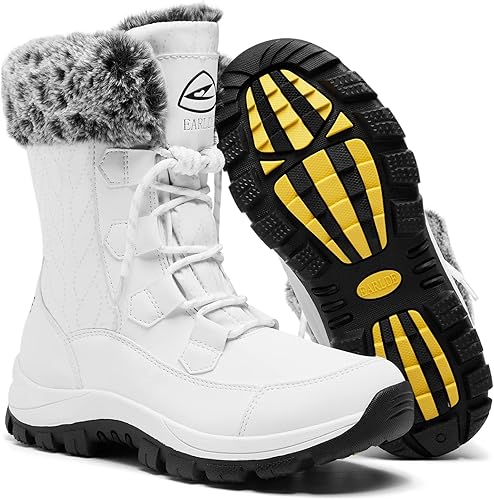 EARLDE Womens Snow Boot With Waterproof Lace Up Mid-Calf Outdoor Winter Deep Tread Rubber Sole
