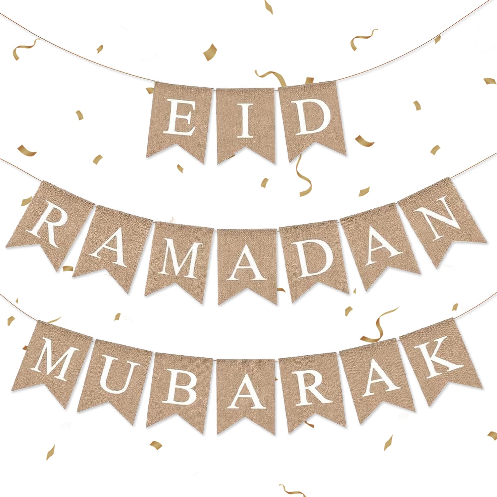 Ramadan Eid Burlap Banner, Eid Mubarak Decorations Banner Bunting, Ramadan Decorations, Muslim Fireplace Decoration Banners, for Muslim Home Door Garden Indoor Outdoor Festival Party Decor Supplies