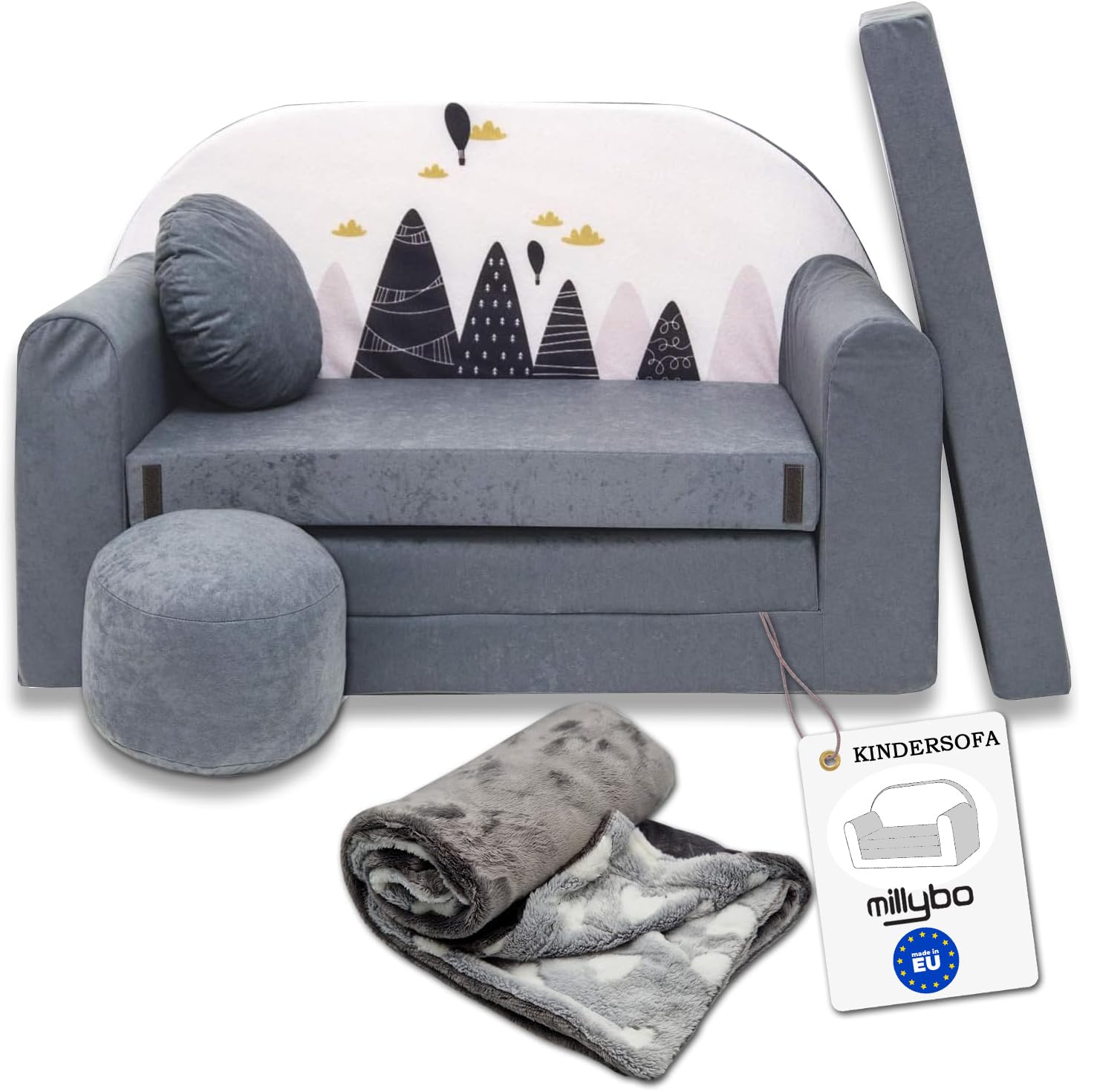 Canapé Enfant 3en1 Nana Shop - Pliable, Convertible En Lit - Velours Doux - Fabriqué En UE