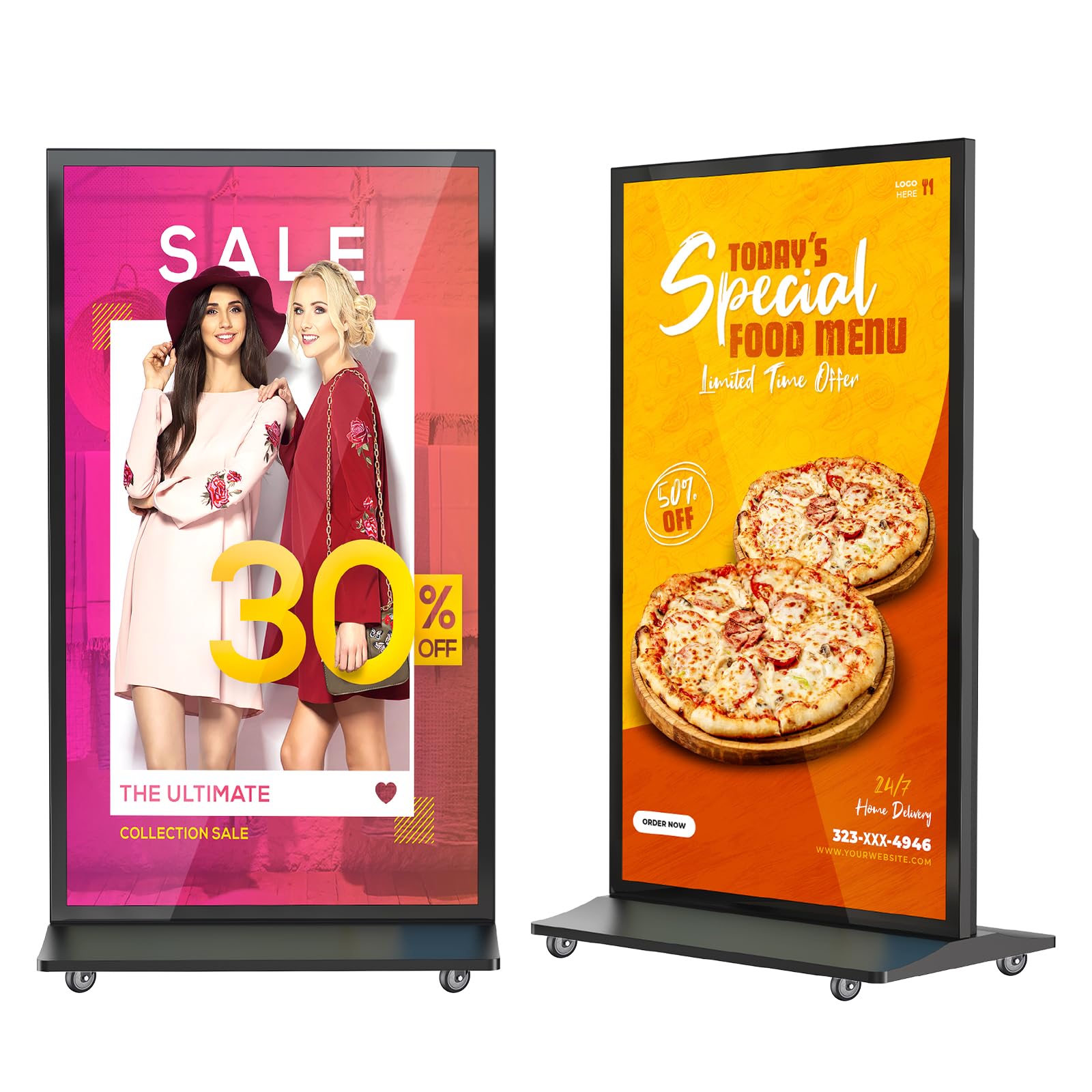 YIXZSWD75 Inch Full Screen Indoor Floor Stand Digital Signage Digital Kiosks with Android System LCD Poster Display with WiFi HDMI/USB Input Auto Media Player
