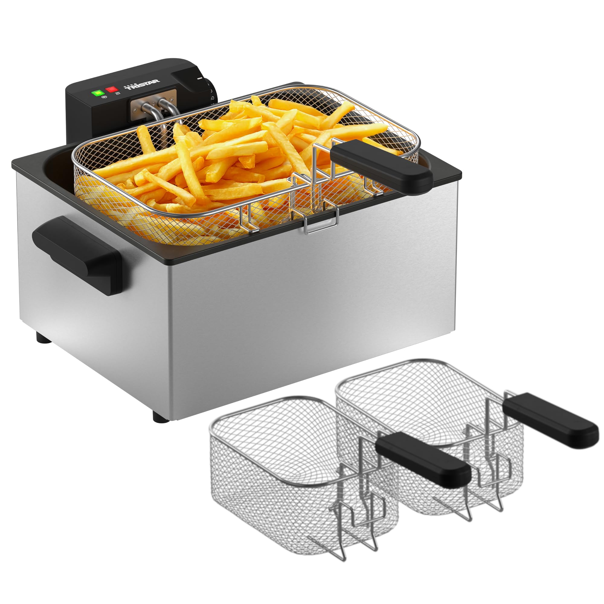 Tristar Friteuse en Acier Inoxydable, Capacité 5 L, 3000 W, Thermostat Réglable, Panier Amovible, Usage Semi Professionnel, FR-9330