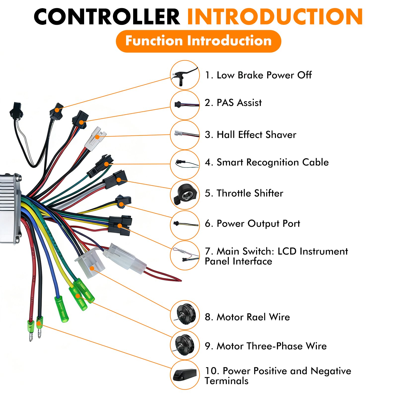Motore elettrico senza brushless, controller motore brushless con display LCD per e-bike, mountain bike e scooter, indicatore di livello di carica e velocità 866, 36 V/48 V, 350 W