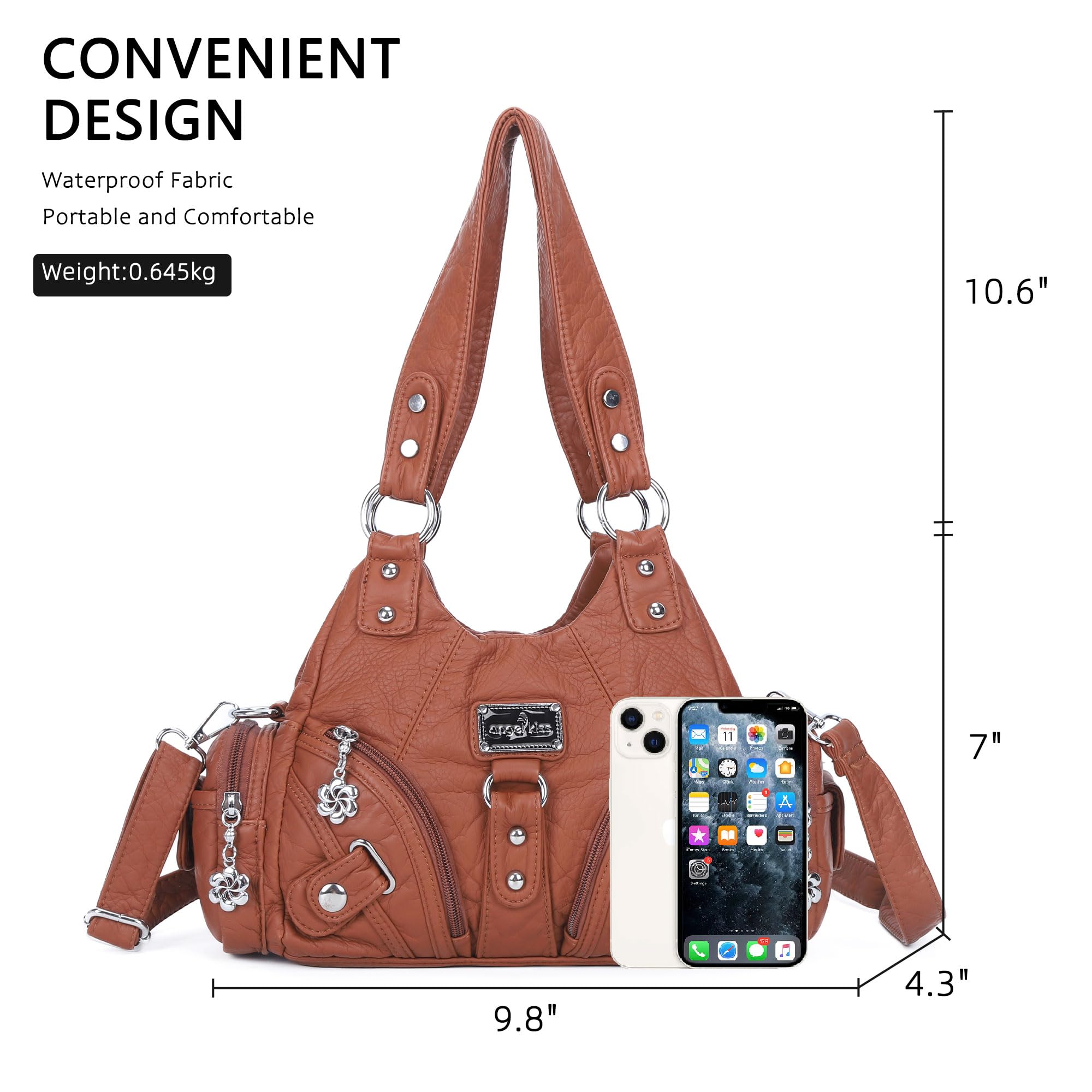 Angel Kiss Purses for Women Small Hobo Shoulder Bags Vagen Leather Multi-Pocket Tote Bag with Zipper: Brown 2
