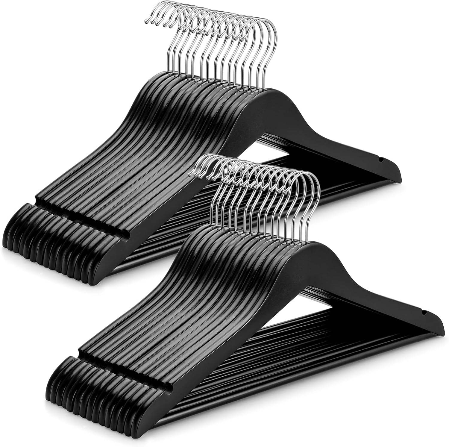 TOPIA HANGER Wooden Coat Hangers 30 Pack, Black Wood Suit Hangers, 360° Swivel Hook and Non-Slip Shoulder Notches for Camisole, Jacket, Pant, Shirt, Smooth Finished Clothes Hangers -CT54B30