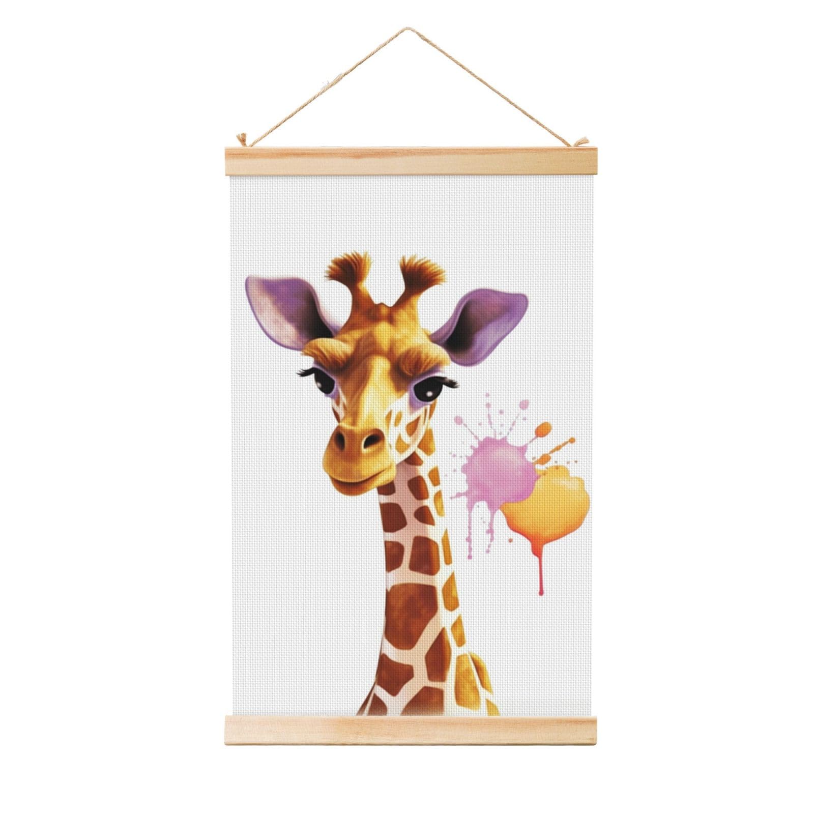 Giraffe Poster Wooden Shaft Hanging Poster Wall Hanging Banner Canvas Artwork with Wood Frames 12"x18" Modern Artwork Decor Ready to Hang Wall Art for Home Decor Scroll Painting