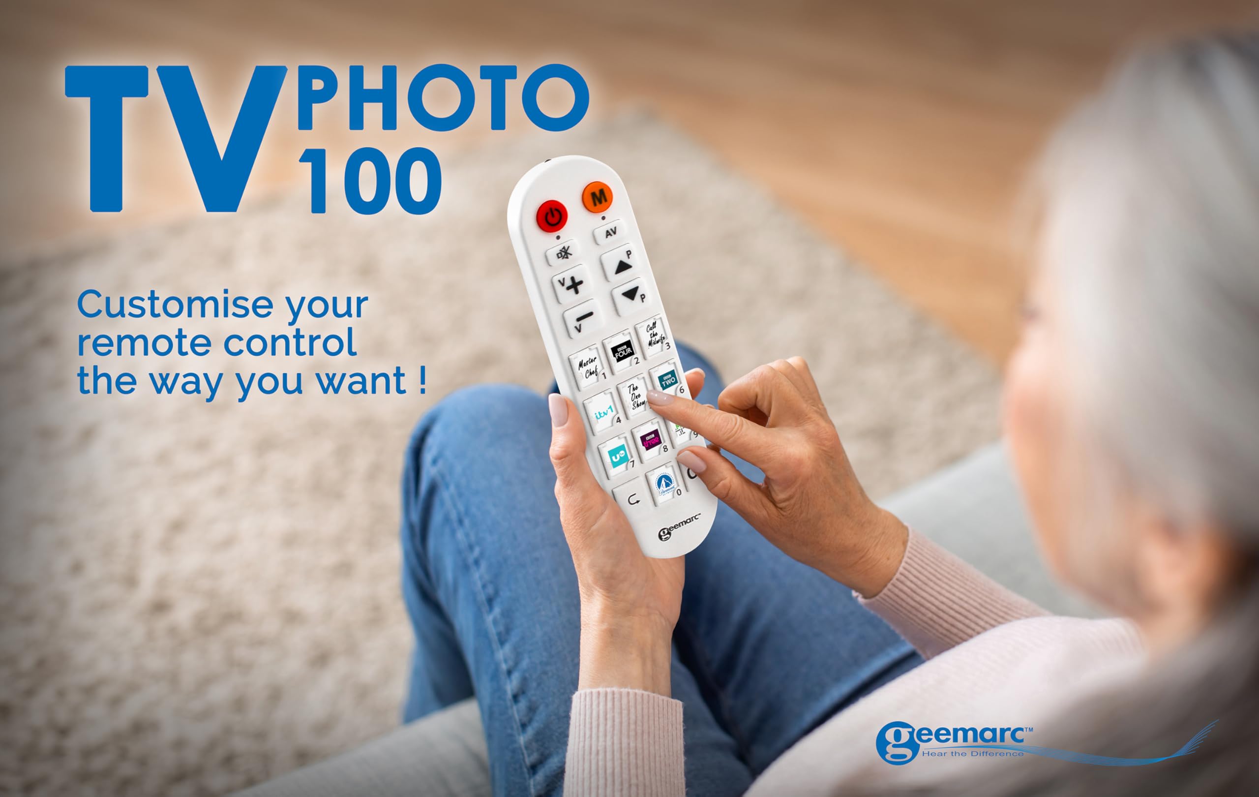 Geemarc TV Photo100 - Télécommande Universelle Équipée de 10 Touches Mémoire Photo Personnalisables - Ordinateur Requis pour l’Initialisation - Fonctionne en Infrarouge