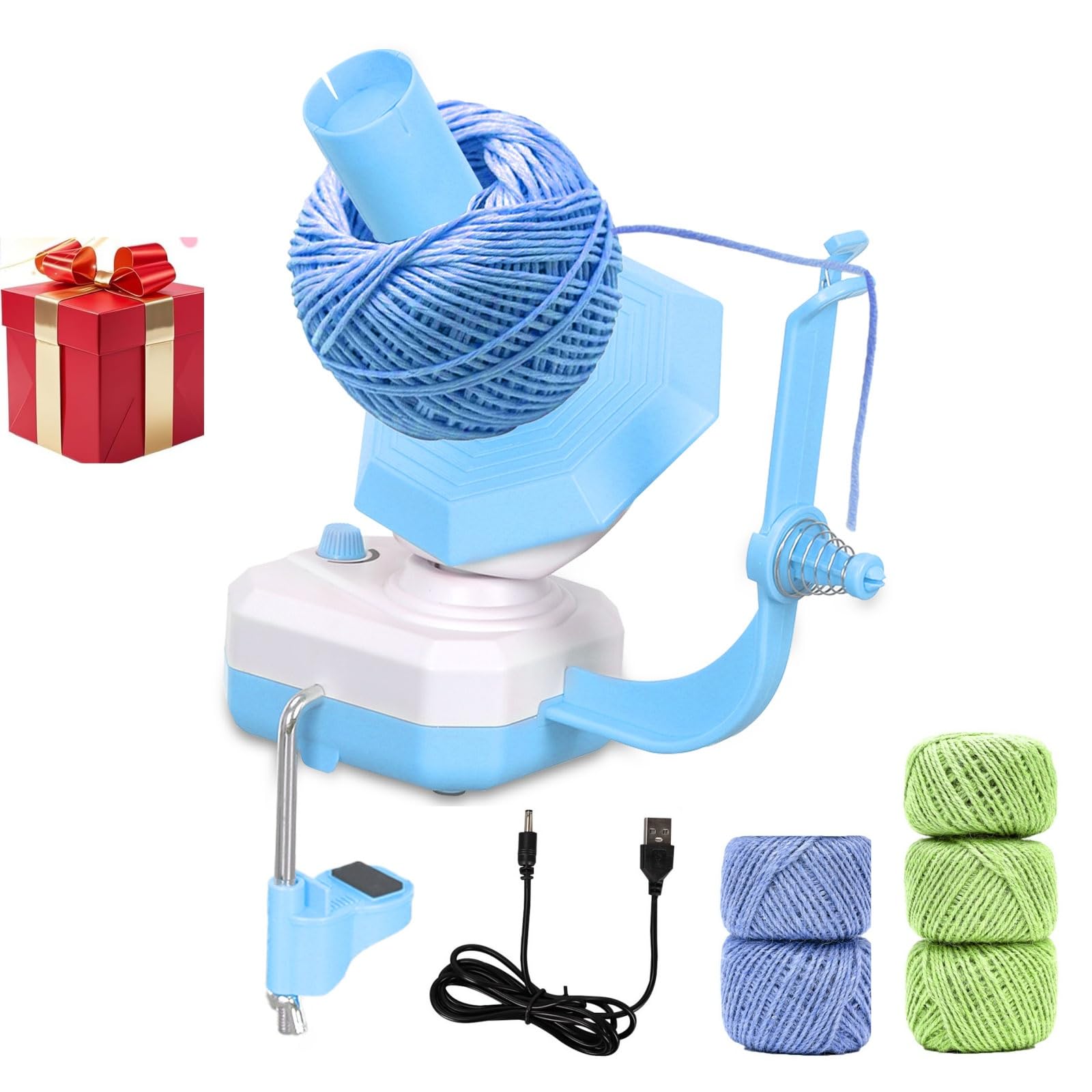 Yallmie Electric Yarn Winder, Yarn Cake Winder Automatic Ball Wool Winder for Crocheting Abs Wool Spinner Electric Crochet Holder Machine for Christmas (Blue)