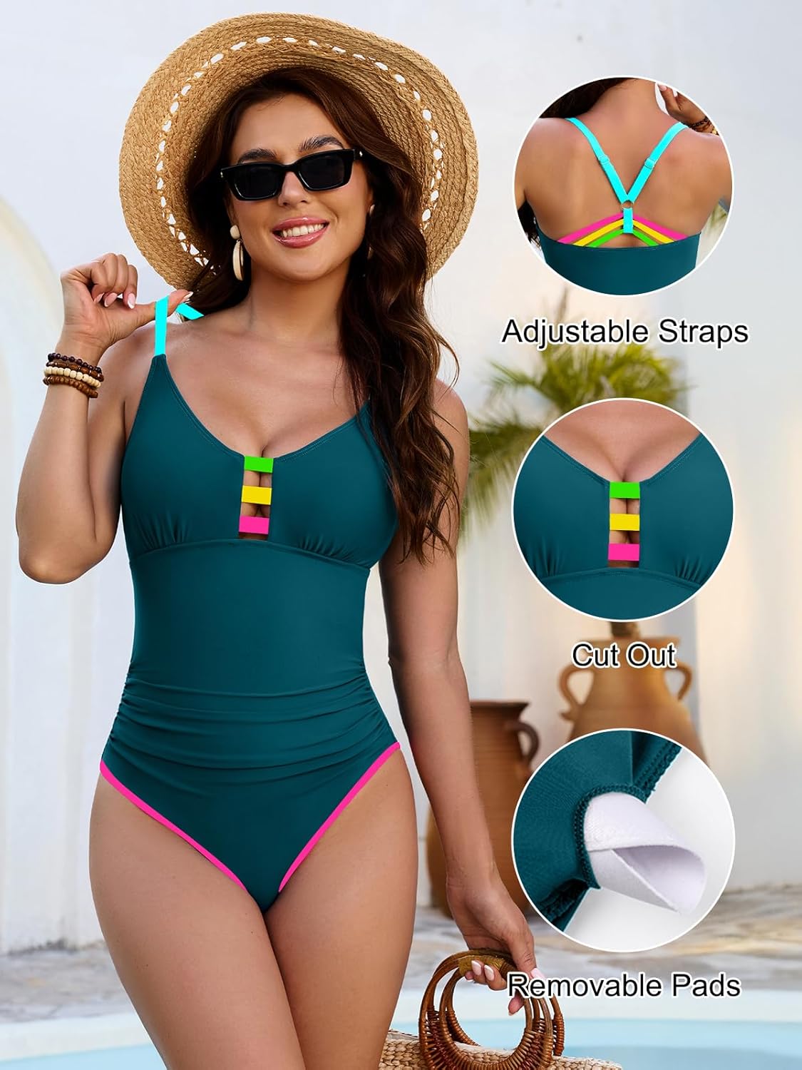 Blooming Jelly Womens Bathing Suit Tummy Control One Piece Swimsuit Sporty Swim Suits 2026 Neon Color Block Swimwear - Image 4
