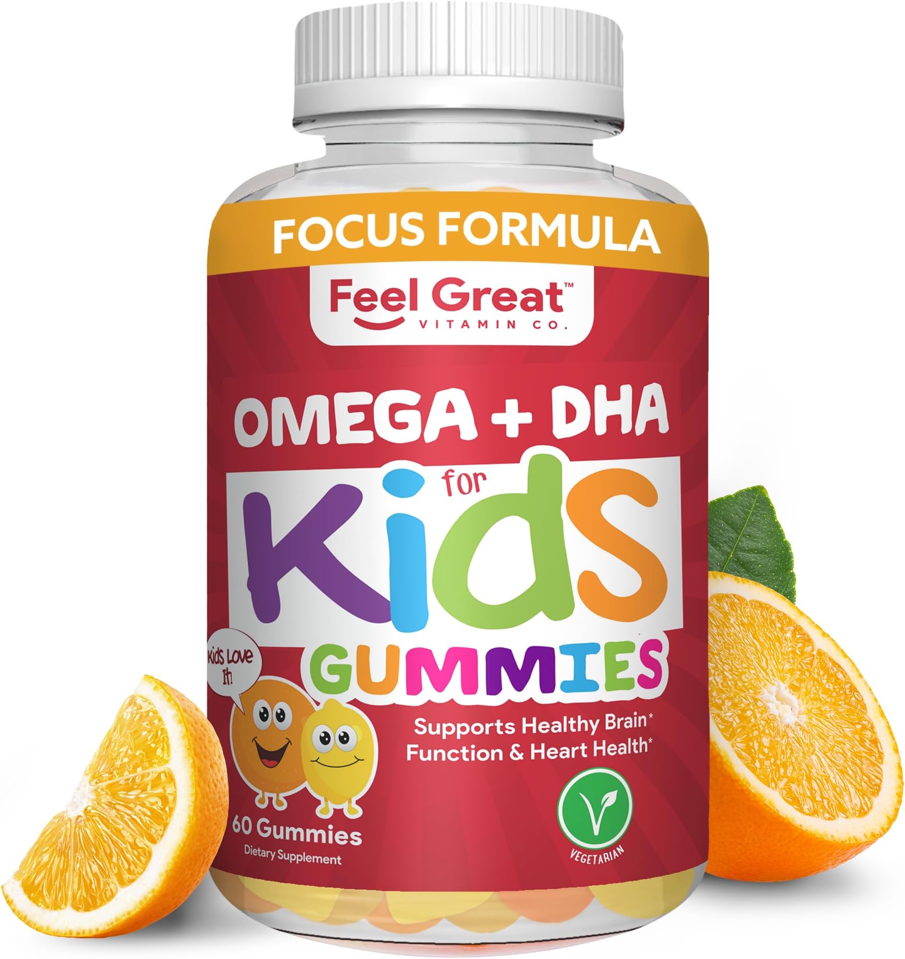 - Feel Great Vitamin Co. Complete DHA Gummies for Kids | with Omega 3 6 9 + DHA, Vitamin C | Supports Healthy Brain Function, Vision & Heart Health | Gluten Free, Vegetarian | 60 Gummies