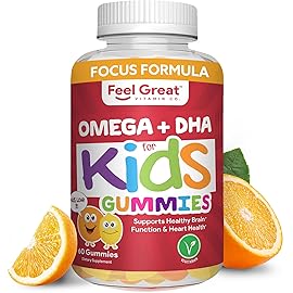 Feel Great Vitamin Co. Complete DHA Gummies for Kids | with Omega 3 6 9 + DHA, Vitamin C | Supports Healthy Brain Function, Vision & Heart Health | Gluten Free, Vegetarian | 60 Gummies