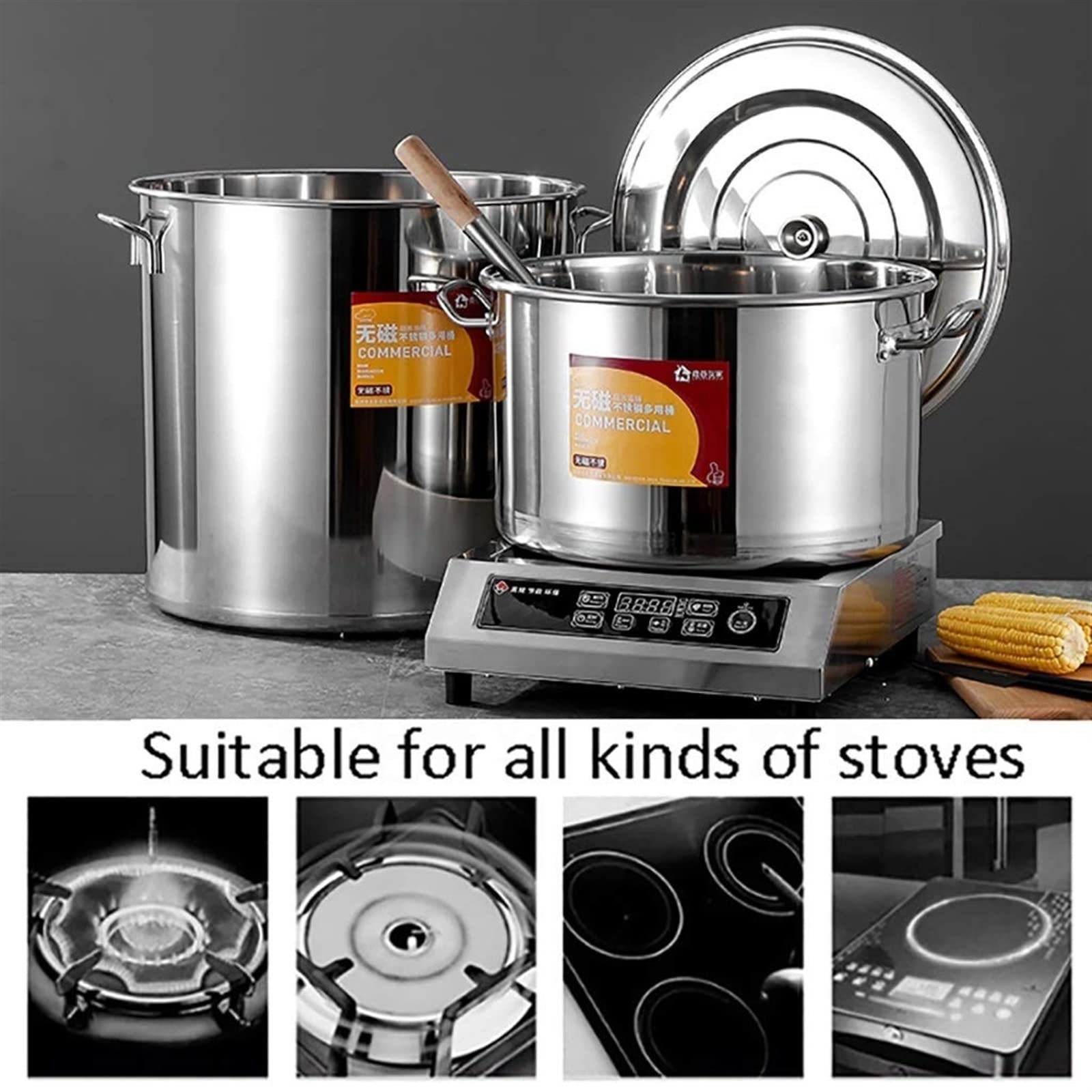 THEGA Suppentopf - Suppentopf Gross, Suppentopf Aus 304 Edelstahl, Kochtopf, Catering/Haushalt, Verdickter Suppentopf Mit Deckel, Für Gasherd/Induktionsherd (19–91 L) (Size : 30L)