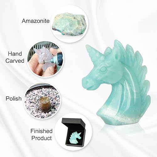 Miniatura 5 de Artistone Estatua de unicornio de cristal de amazonita de 3 pulgadas tallada a mano, cristales curativos, figura coleccionable, regalos de reiki,