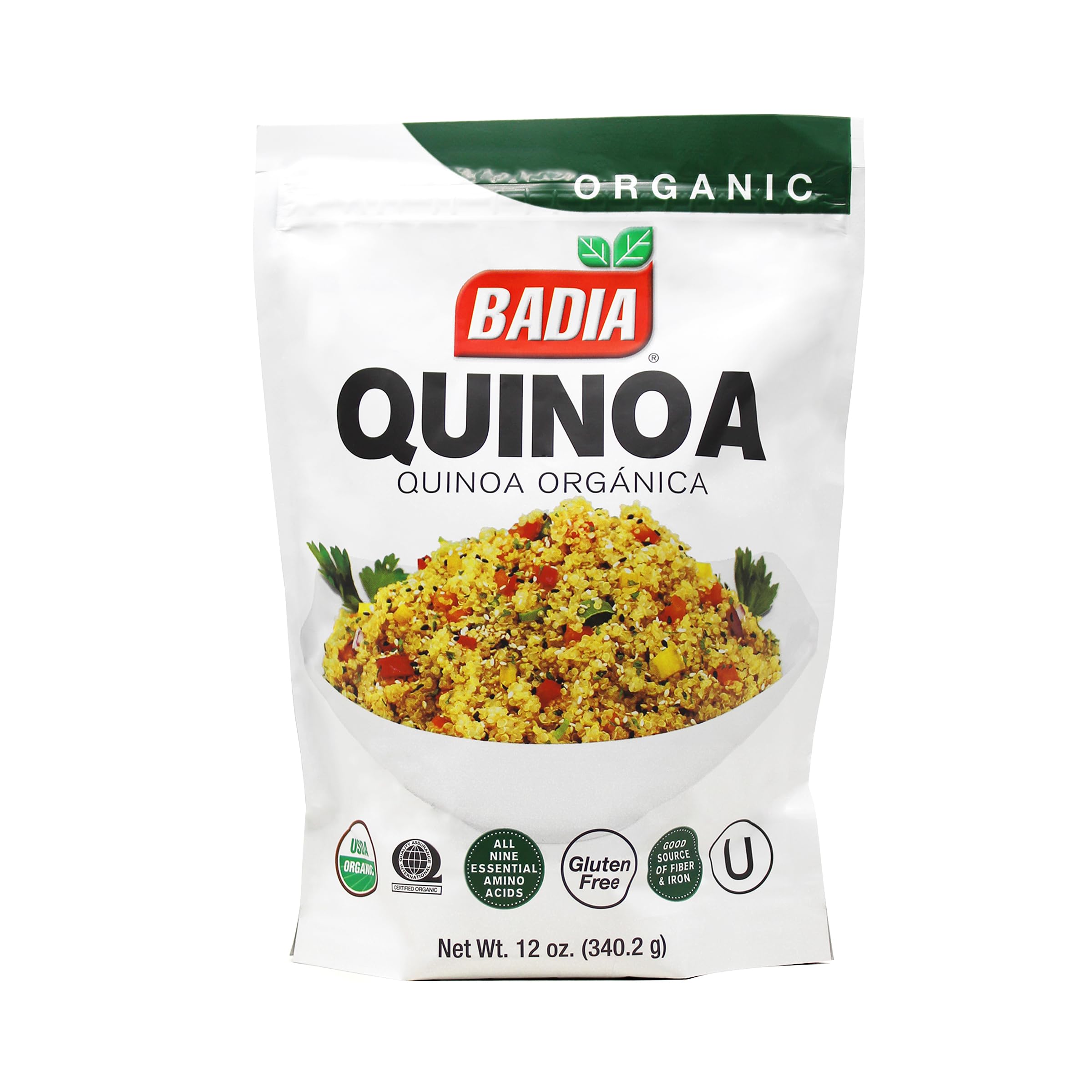 Badia Organic Quinoa, 12 oz resealable bag – Whole Grain, High in Protein, Fiber, Perfect for Salads, Soups, and Healthy Meals