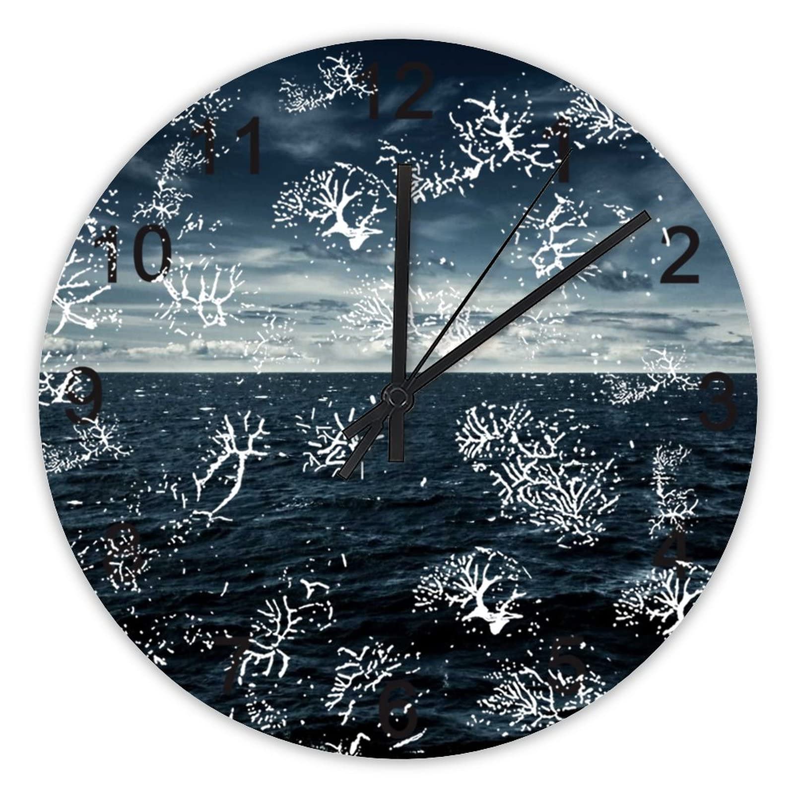 Horloge murale silencieuse pour chambre avec décor de mer nocturne