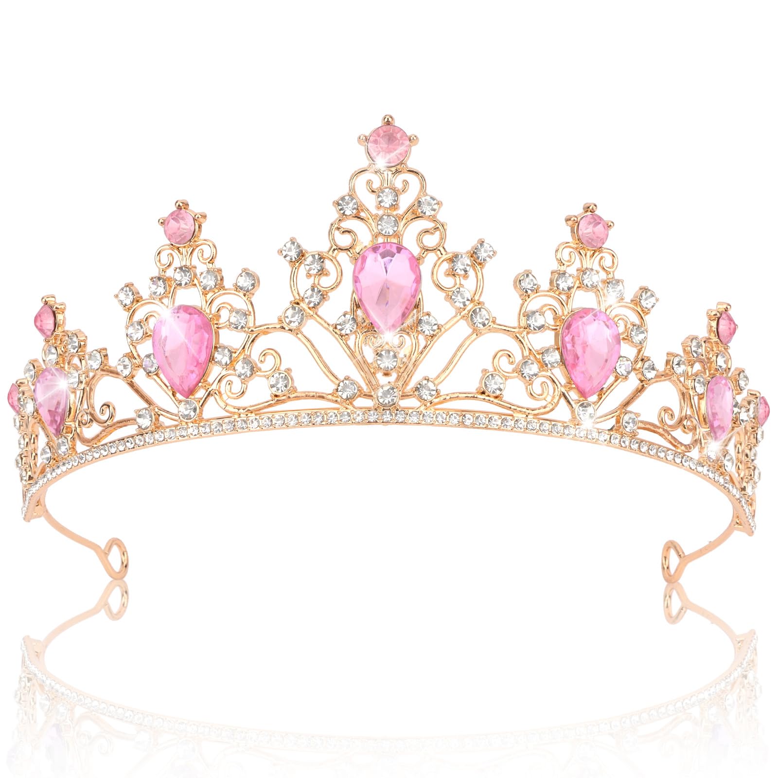 Pink Tiara Crown for Women Girls Crystal Rhinestone Tiara Headband for Bride Hair Accessories for Princess Bridal Wedding Prom Pageant Party Festival Party Costume-image-46