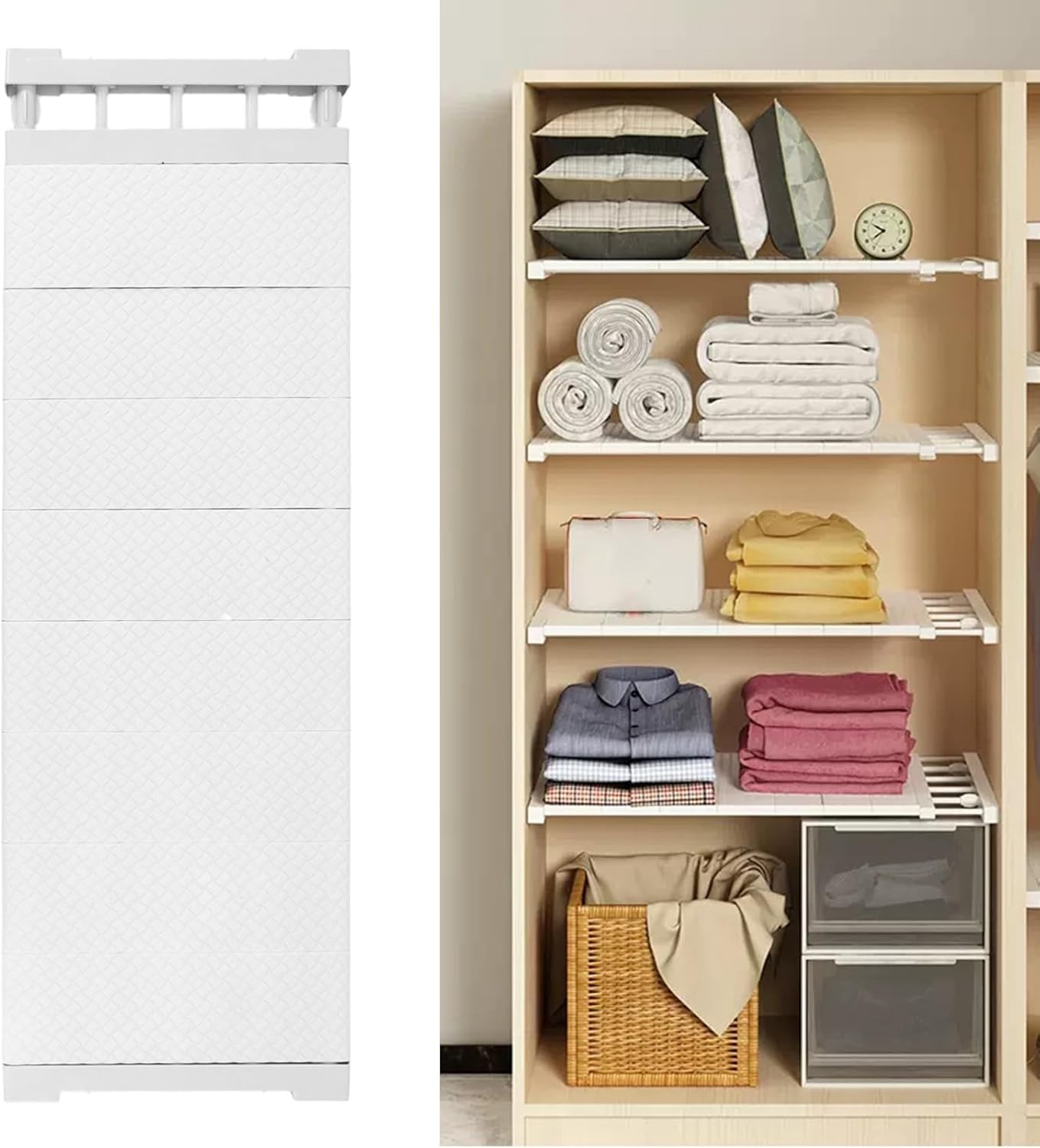F&Yard Adjustable Tension Shelf Closet Divider 24cm Width Storage Rack for Cabinet Wardrobe Bathroom Kitchen Bookcase (75‑120cm / 29.5‑47.2in Length)