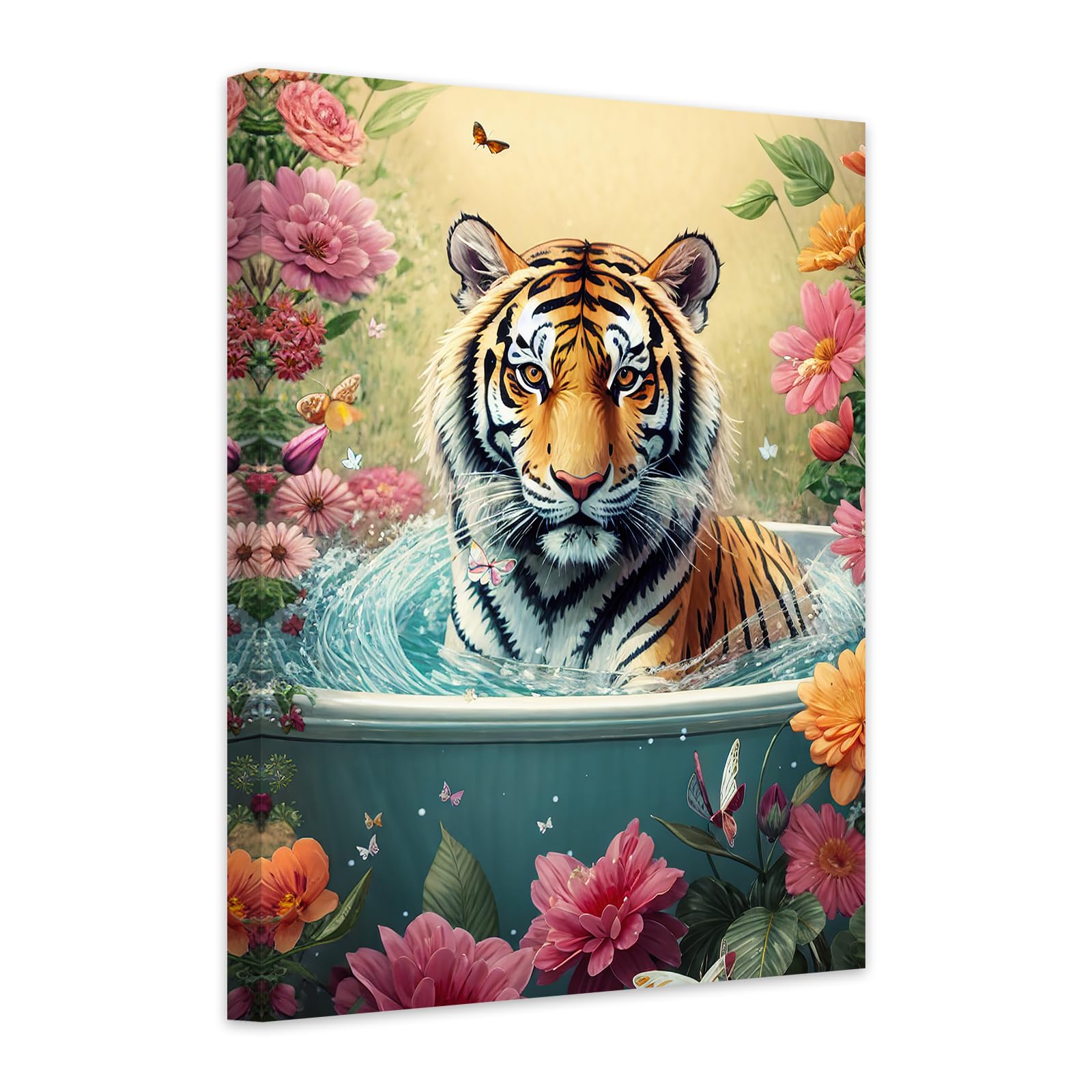 CCWACPP Funny Bathroom Wall Art Tiger in Bathtub Canvas Print Bathroom Animal Painting Bedroom Kids Room Toilet Wall Decor Pictures (40x60cm) โ image 1