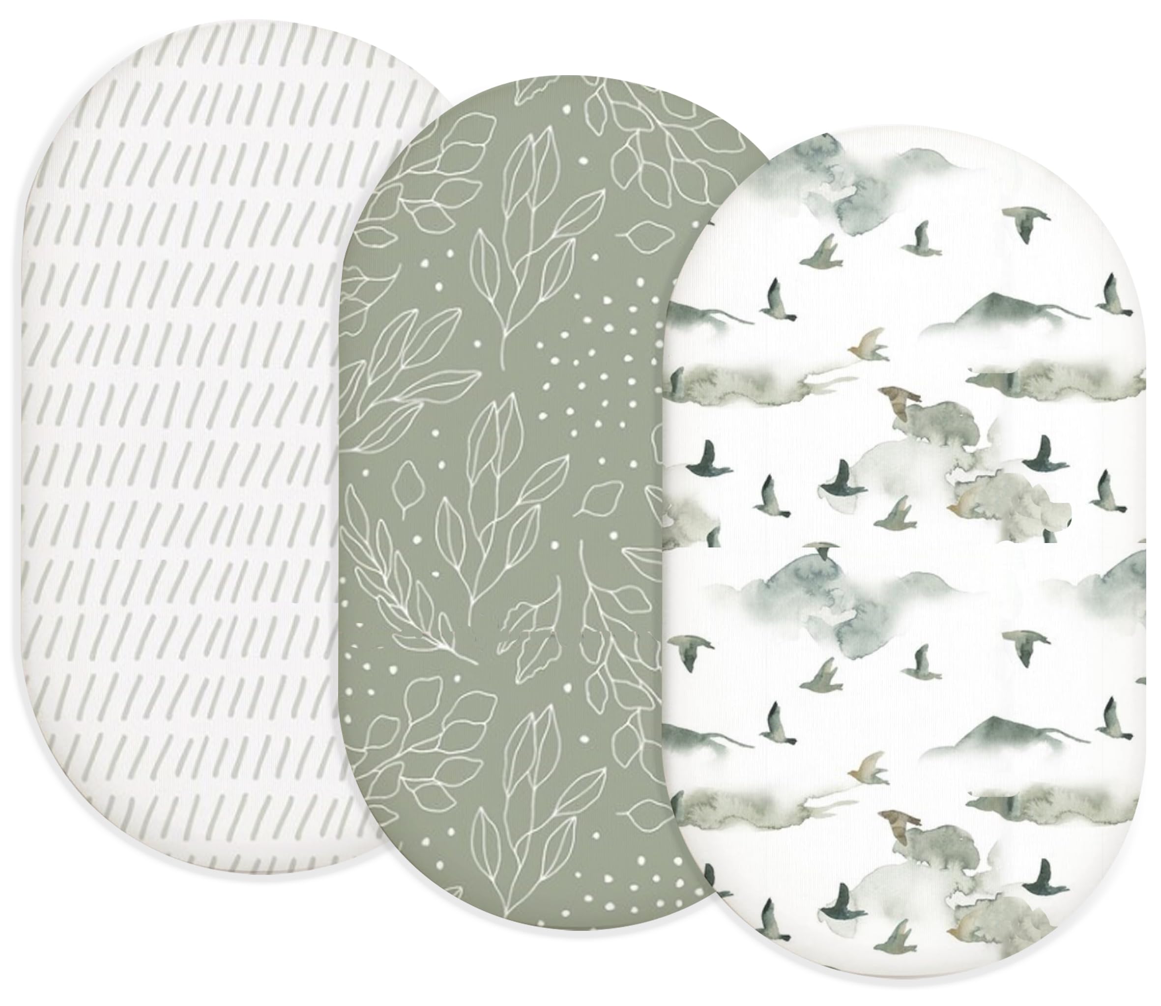 Bassinet Sheets, Fitted Baby Mattress Covers, 33" x 17", Sage Trail