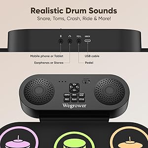 7-Pad Electronic Drum Set for Kids, Portable Electric Drum Kit with Built-in Speaker & Headphone Jack, Kids Drum Set for Beginners Toddlers 3-5 with Pedals & Drumsticks