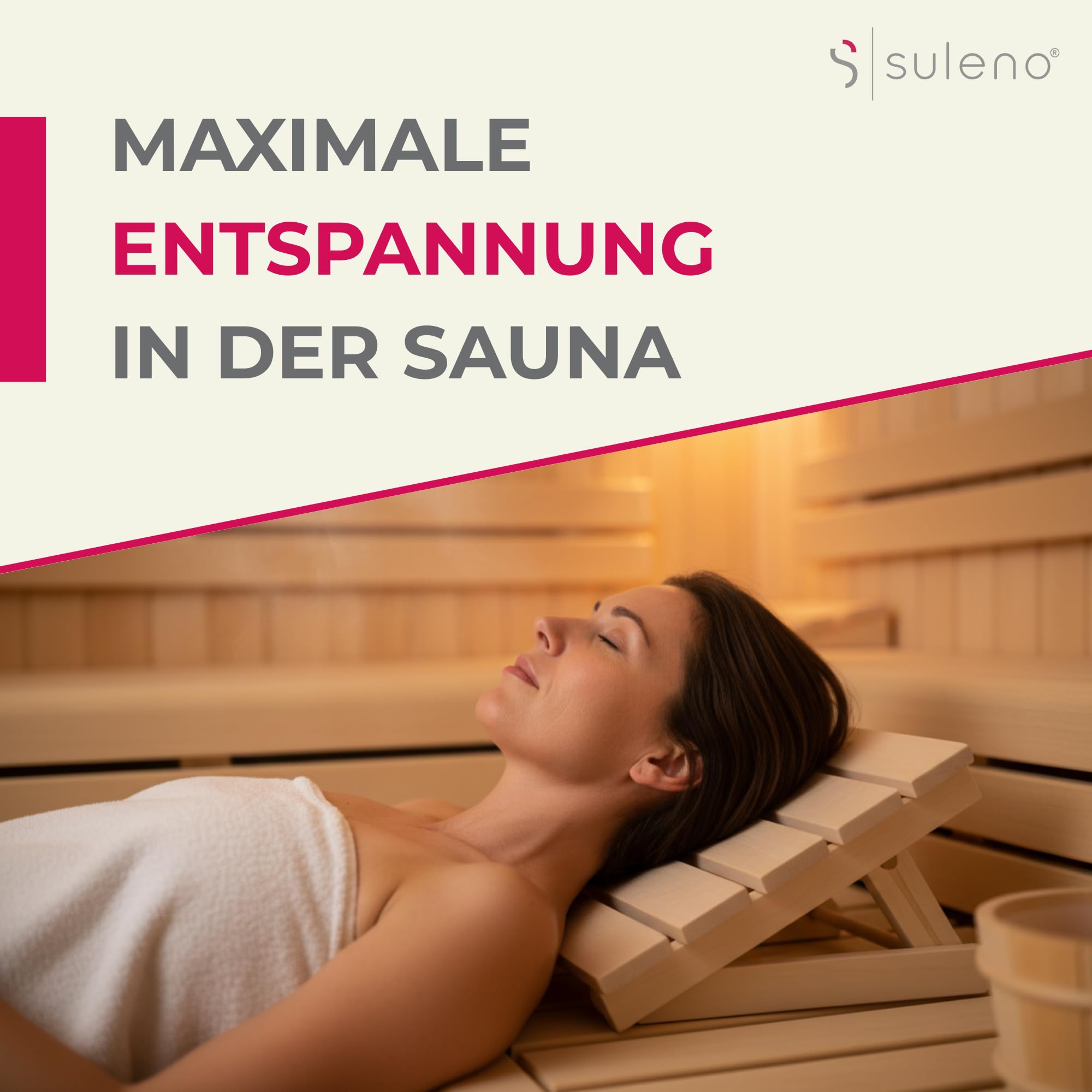 SULENO Sauna Kopfstütze JARI aus Espenholz, ergonomische | 3-fach verstellbare Nackenstütze für Sauna & Wellness, hochwertige, stabile und komfortable Saunakopfstütze, Rückenlehne