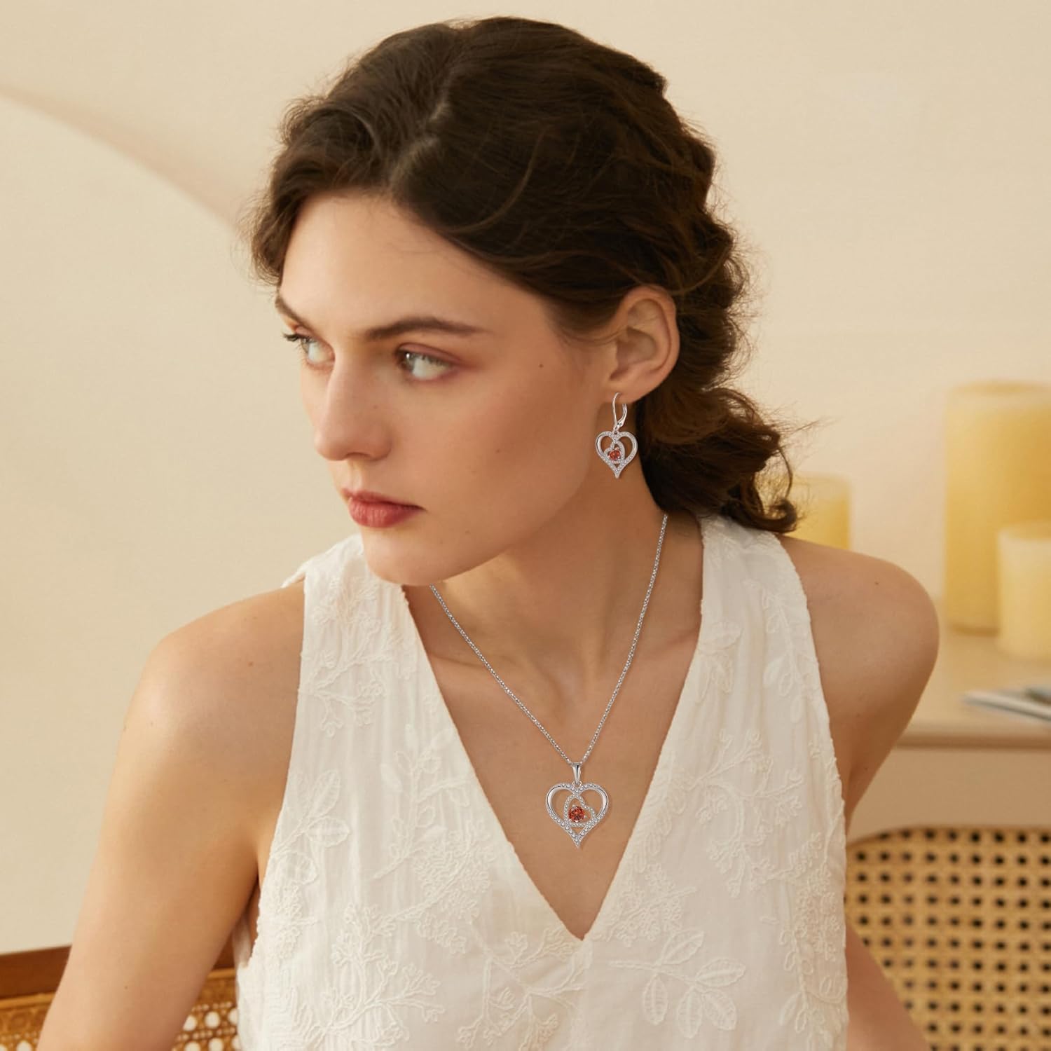 Love Heart Necklace for Women 925 Sterling Silver Birthstone Pendant Necklace Dainty Jewelry for Women Wife Mother Christmas Birthday Mother's Day Gift - Image 3