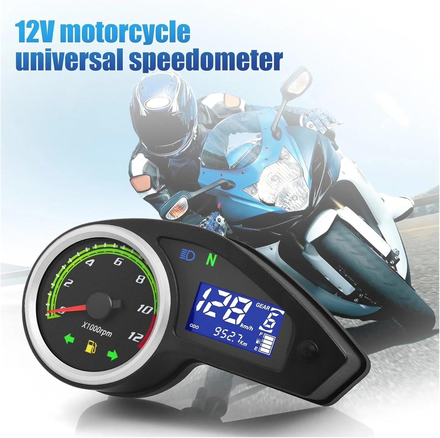 Motorcycle Speedometer Gauge Motorcycle Digital Tachometer Gauge with Sensor Bracket 0~12000rpm Motor Odometer Dashboard Universal for 1 2 4 Cylinder
