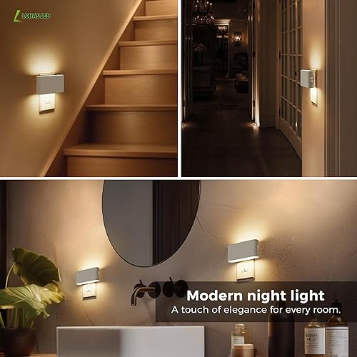 Miniatura 7 de L LOHAS LED Luz nocturna, paquete de 2 luces LED modernas regulables para enchufar a la pared, luces nocturnas con sensor de atardecer a amanecer