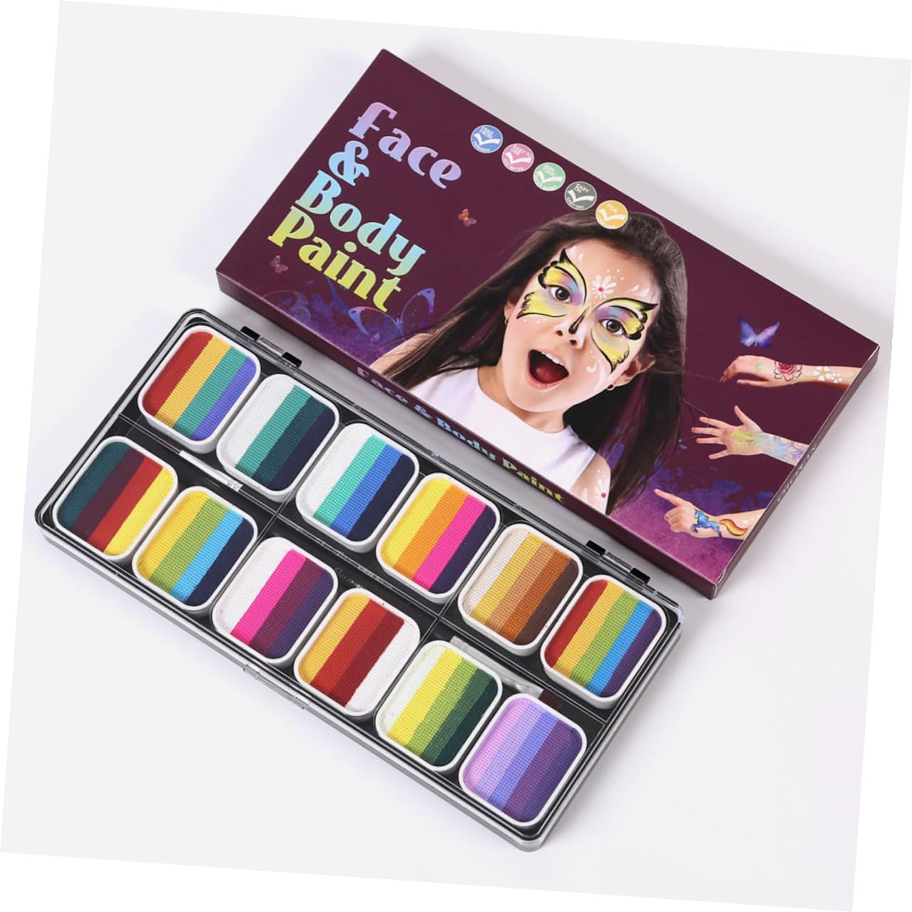 MERRYHAPY Professional Face Paint Set Colors Gradual Body Paint Kit Water Activated Face Body Painting Tool Cosplay Makeup