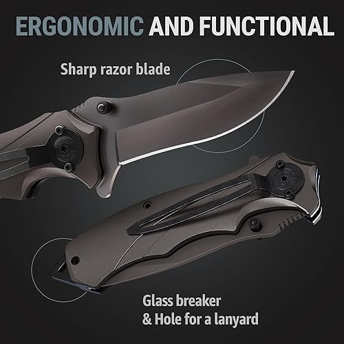 Miniatura 3 de Grand Way Navaja de bolsillo para hombres – Los mejores cuchillos plegables con rompecristales y clip de bolsillo – Cuchillo táctico de