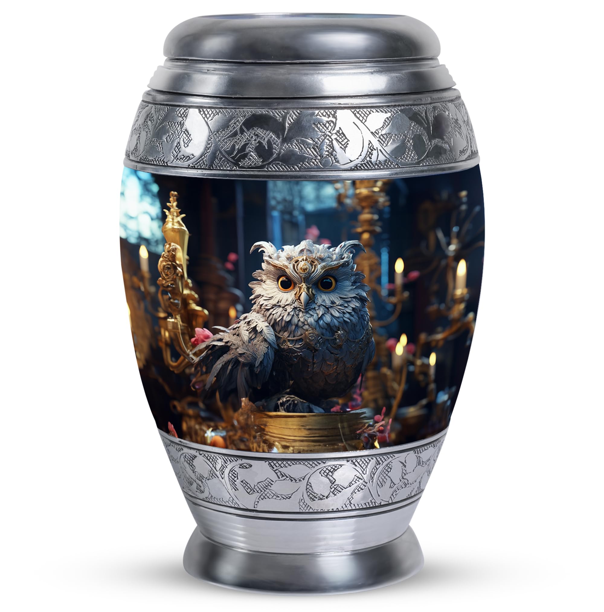 SUBSH Owl Sitting with Candle - Adult Male Cremation Urn - 10 Inch Large - Adult Burial Urn for Human Ashes