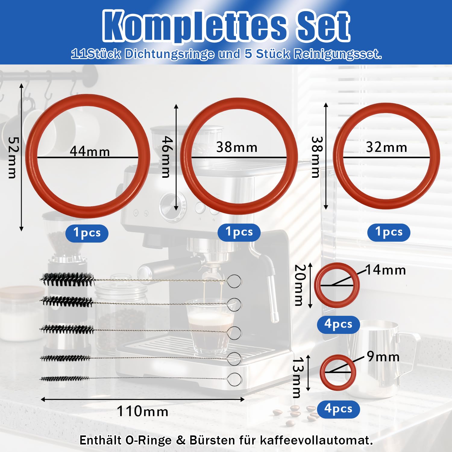 11×O-Ringe Dichtungssatz für Brüheinheit Siemens EQ9 – O-Ring Dichtungen kompatibel mit TE9035/TE9065/TE9075/TE9082/TE9092/TE9265/TE9275 und allen Siemens EQ9 TE9xxx Modellen,5 Bürsten