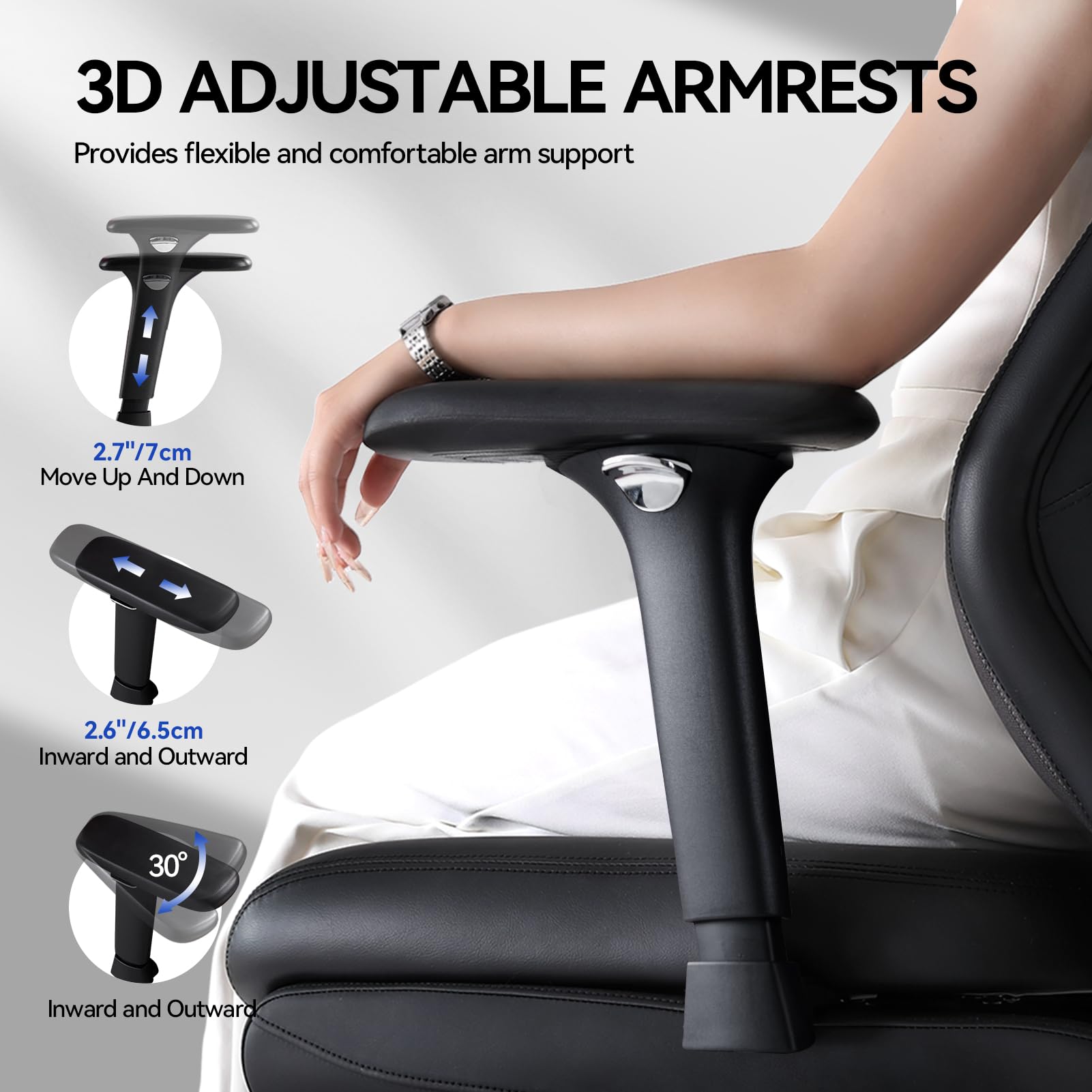 EMIAH Silla Oficina Ergonómica, Silla de Escritorio Reclinable con Reposapiés, Reposabrazos Ajustables, Silla Game de Respaldo Alto, Silla de Ordenador Ejecutiva con Soporte Lumbar, Cuero PU (Negro)