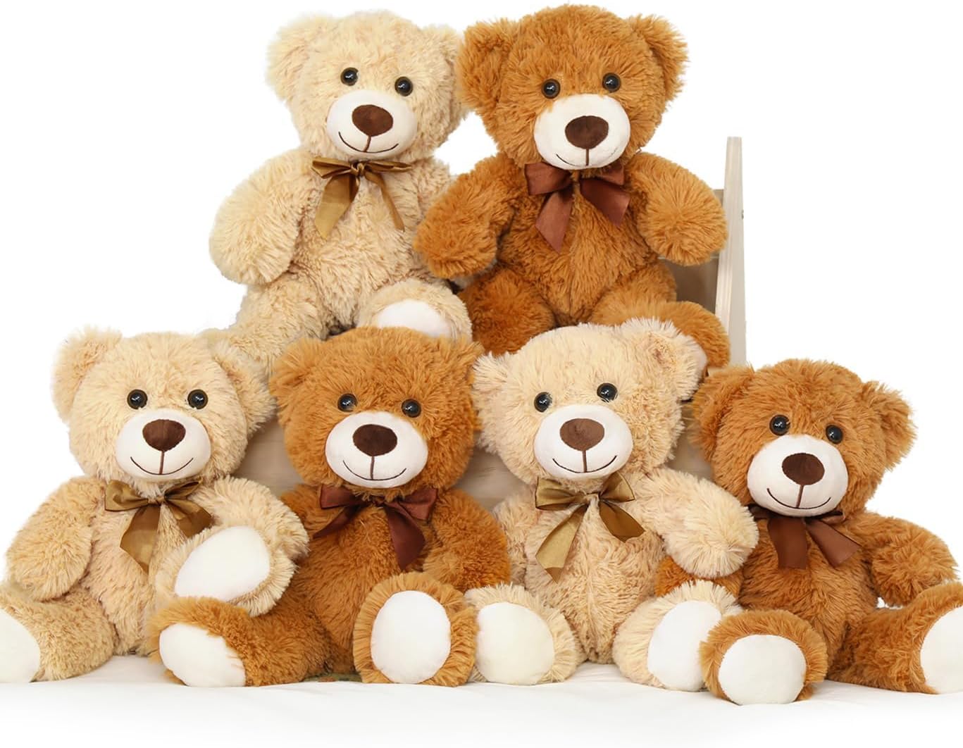 MorisMos Teddy Bears Bulk, 6 Packs Bulk Teddy Bear Stuffed Animals 14 inch, Soft Bears Plush for Baby Shower, Kids, Brown, Dark Brown 6 Pcs Brown & Dark Brown