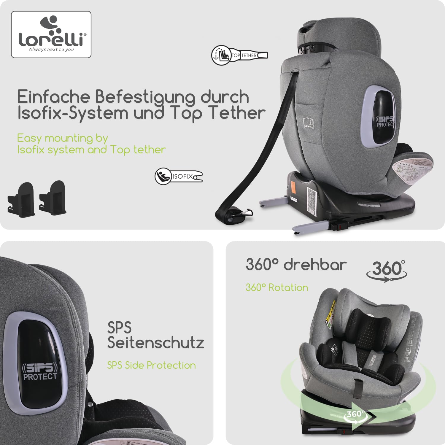Lorelli Auto Kindersitz Phoenix mit Isofix, 360 Grad drehbar, (0-36 kg) Mitwachsender Autositz i-Size 40-150cm - Gruppe 0+/1/2/3, Babysitz ab Geburt, 5-Punkt-Gurt, Einstellbare Kopfstütze, gelb