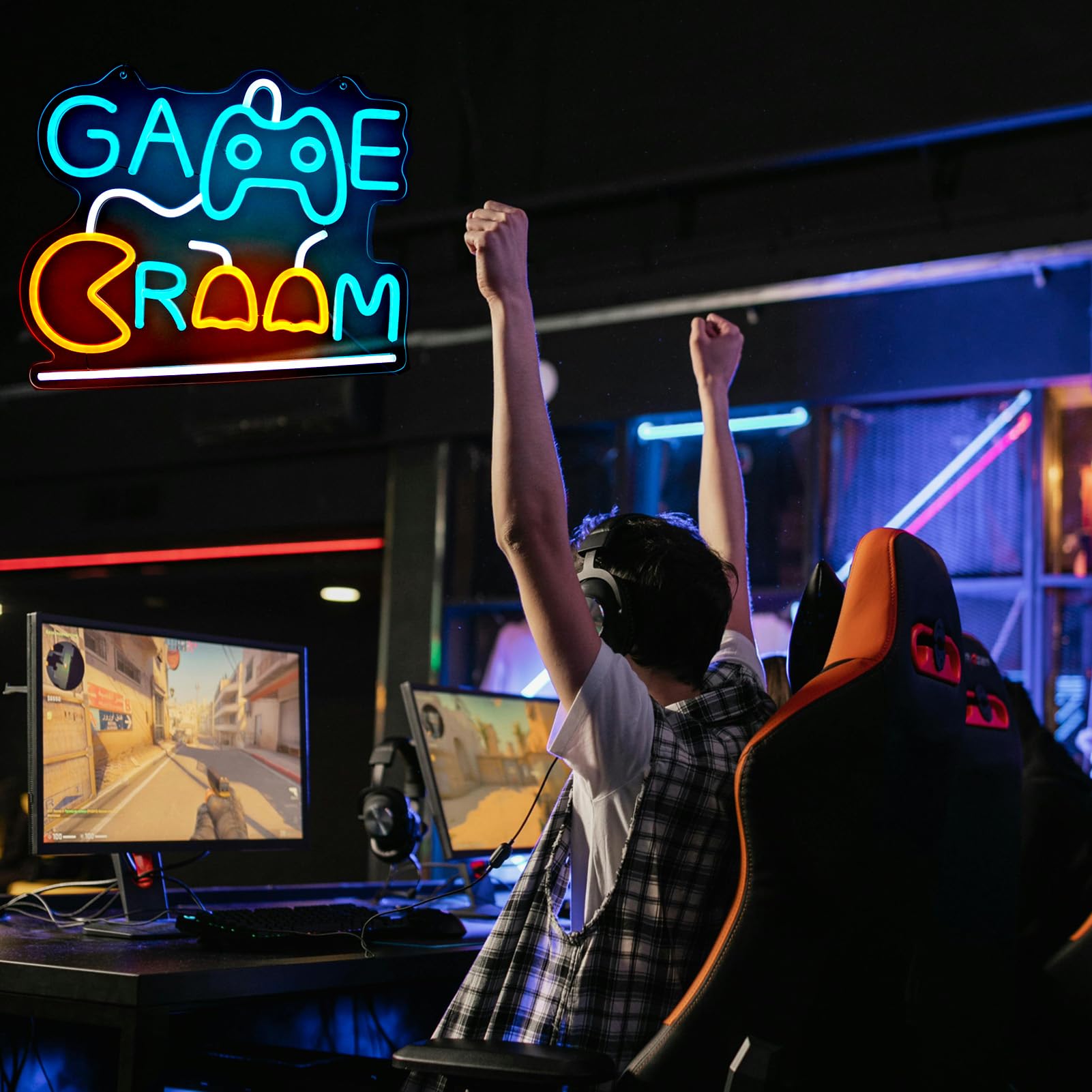 Insegna al neon Gamer - Luci LED dimmerabili alimentate tramite USB, per decorazione da parete