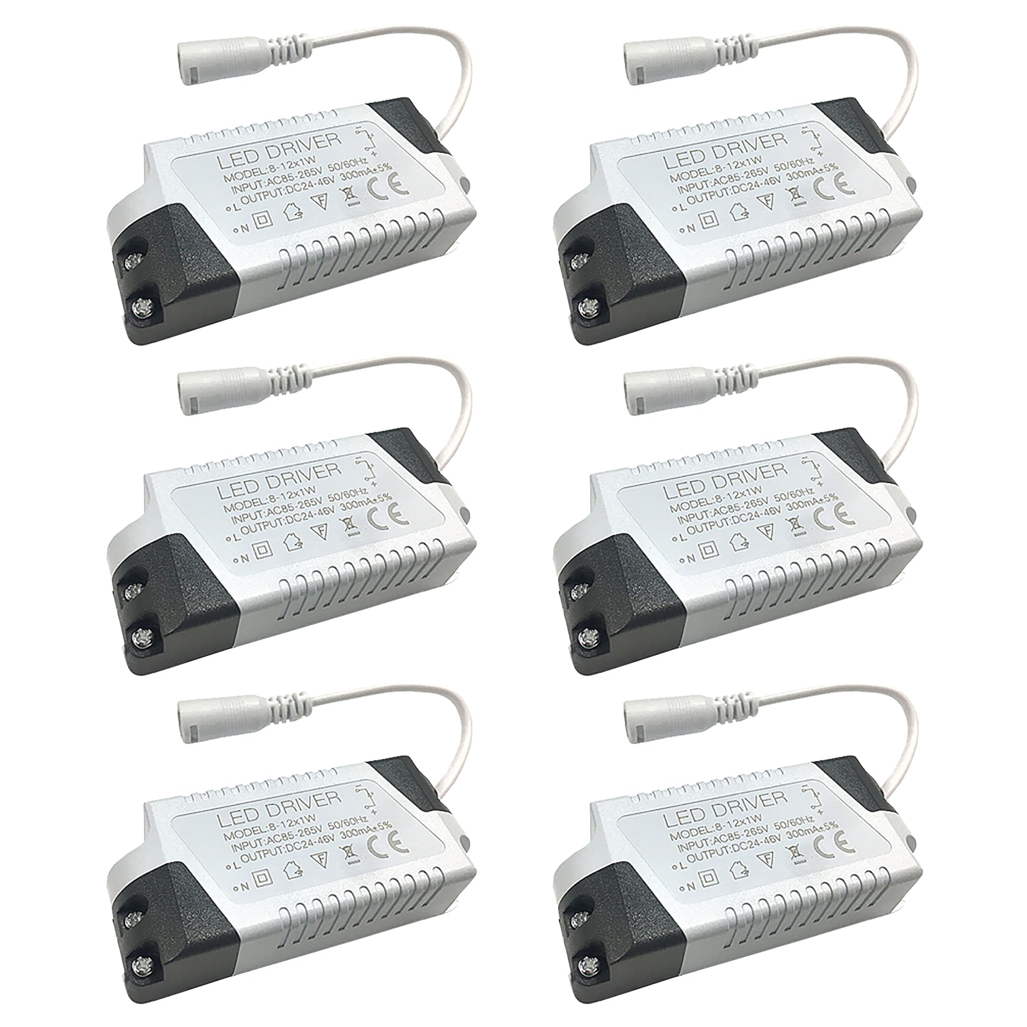 Trasformatore LED 8 – 12 W, trasformatore LED da 230 V a 24 – 46 VDC, alimentatore di rete per strisce luminose LED, faretti LED, confezione da 6